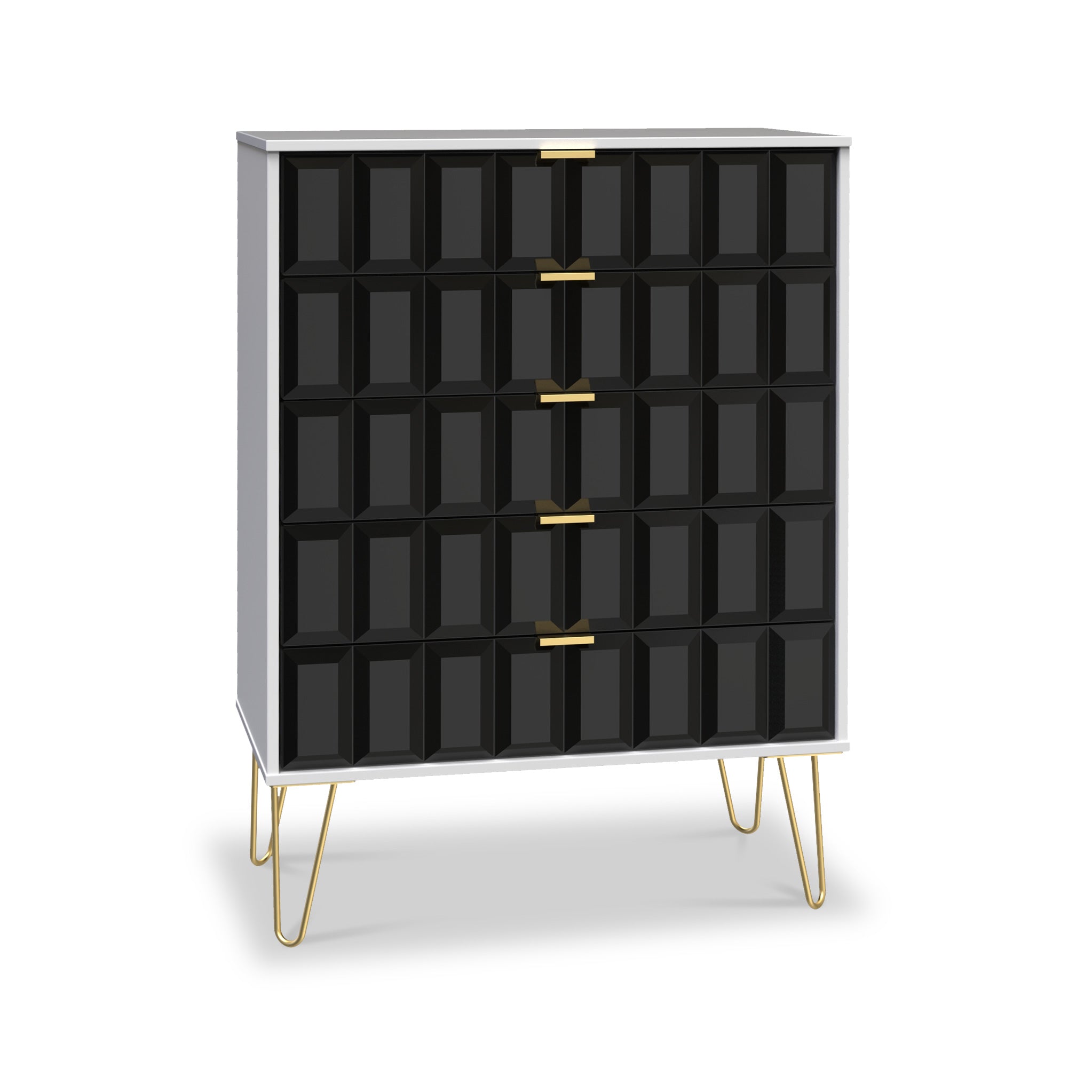 Harlow Chic 5 Drawer Chest With Gold Hairpin Legs Roseland