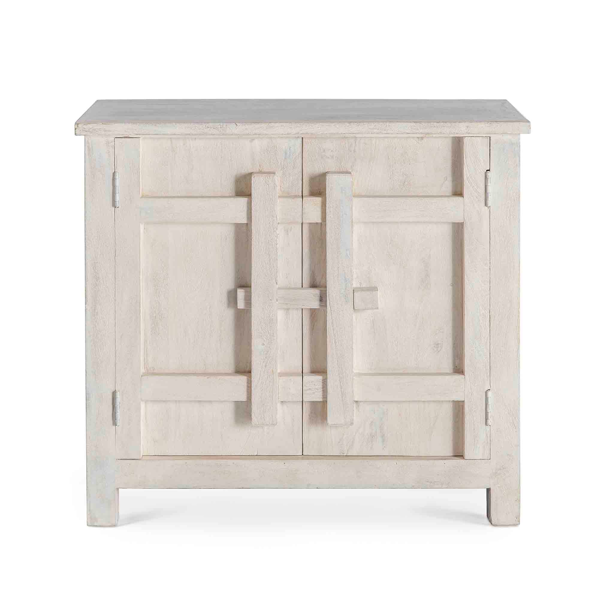 Eastern Vintage 2 Door Storage Cupboard Stylish Shabby Chic White Washed Asian Indian Inspired Small Sideboard Cabinet