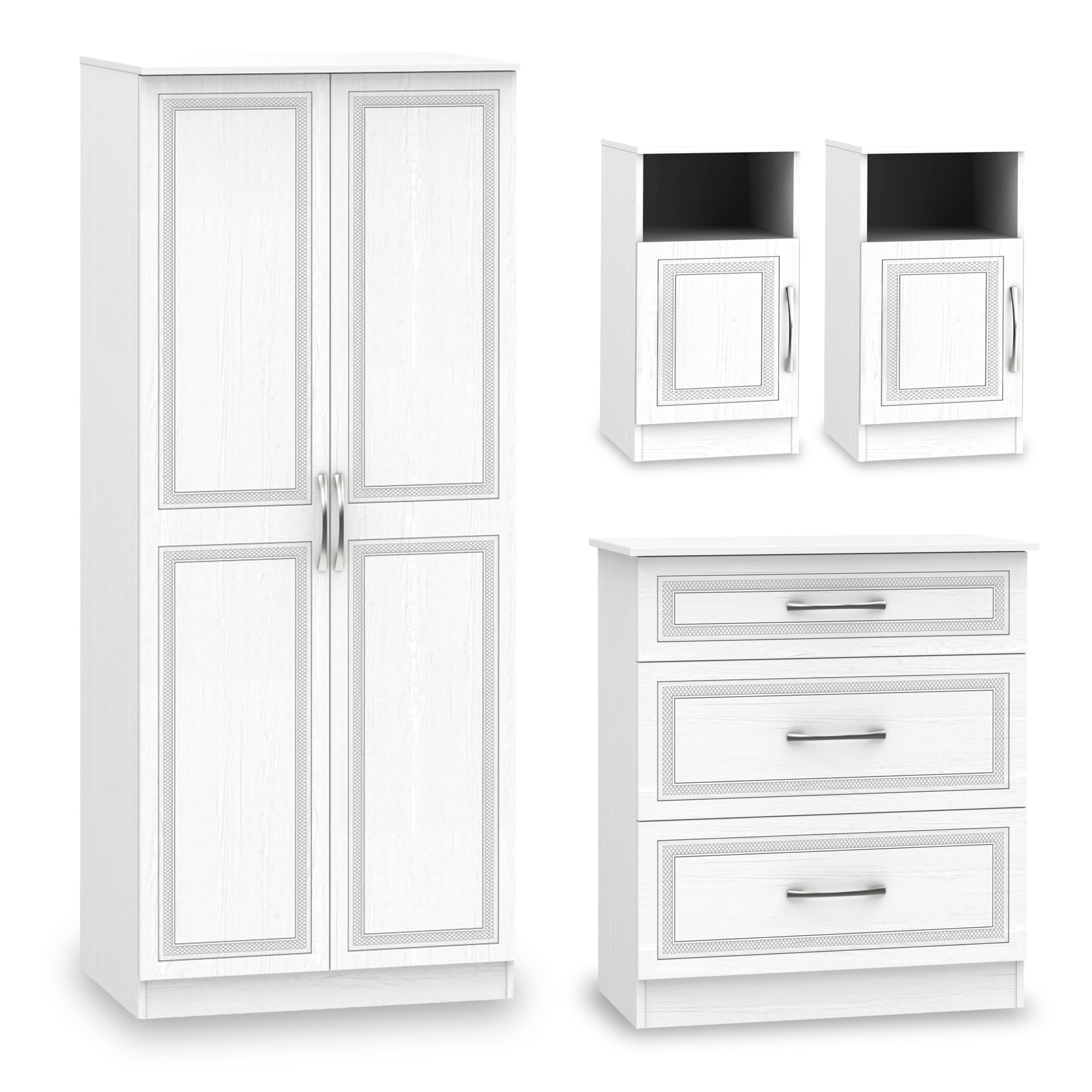 Killgarth White 4 Piece Bedroom Set Inc Bedsides Chest Wardrobe
