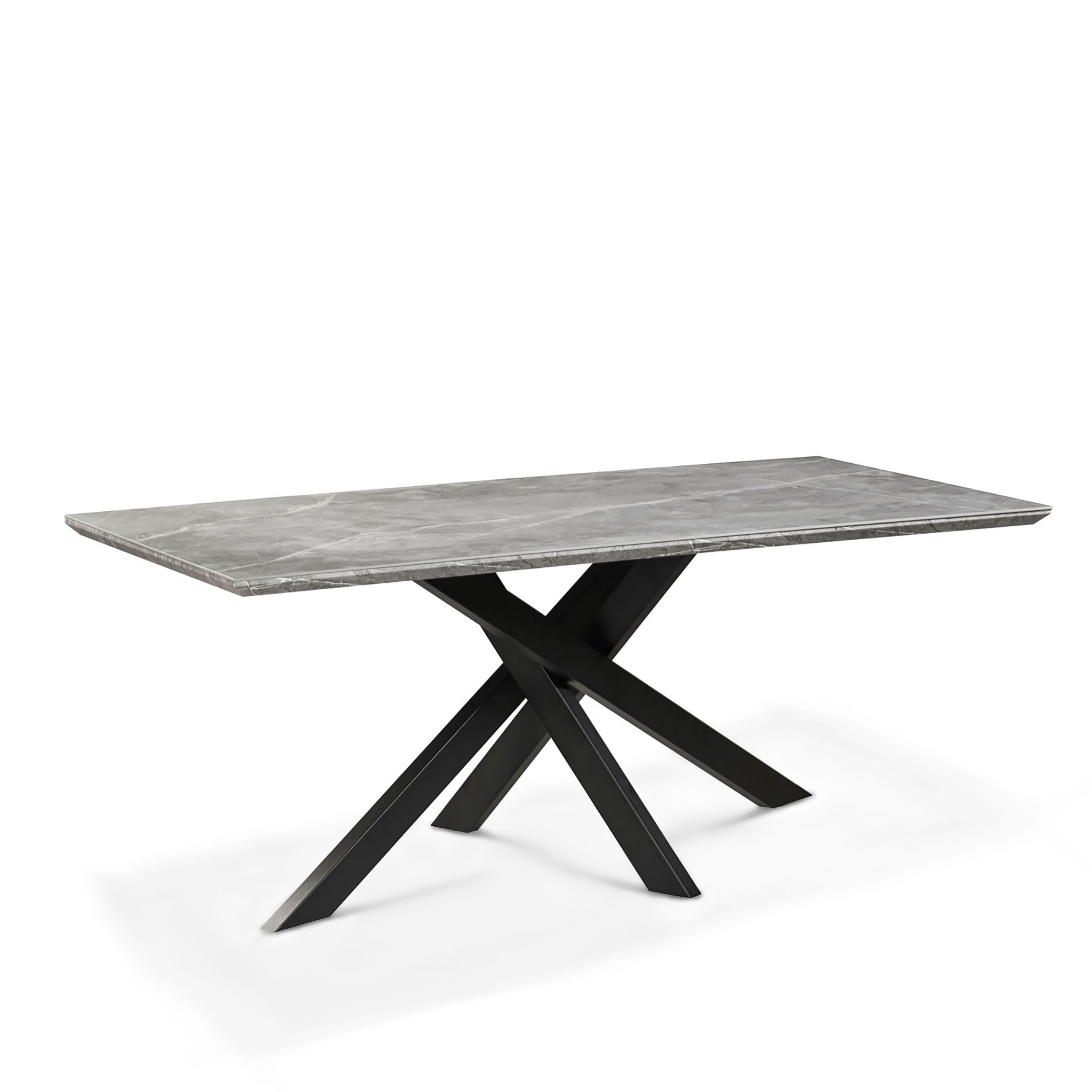 Henley Ceramic Metal Dining Table Grey Marble Seats 8