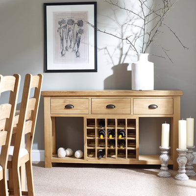 Malvern Oak Console Table With Wine Rack Roseland Furniture