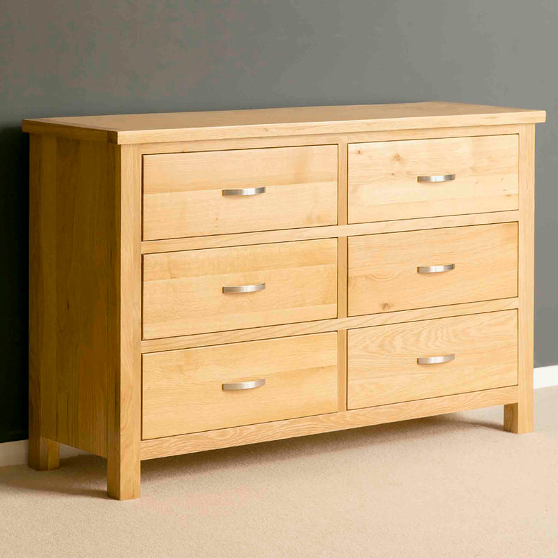 London Oak Wide Chest of 3 Drawers, Solid Oak, Light Oak