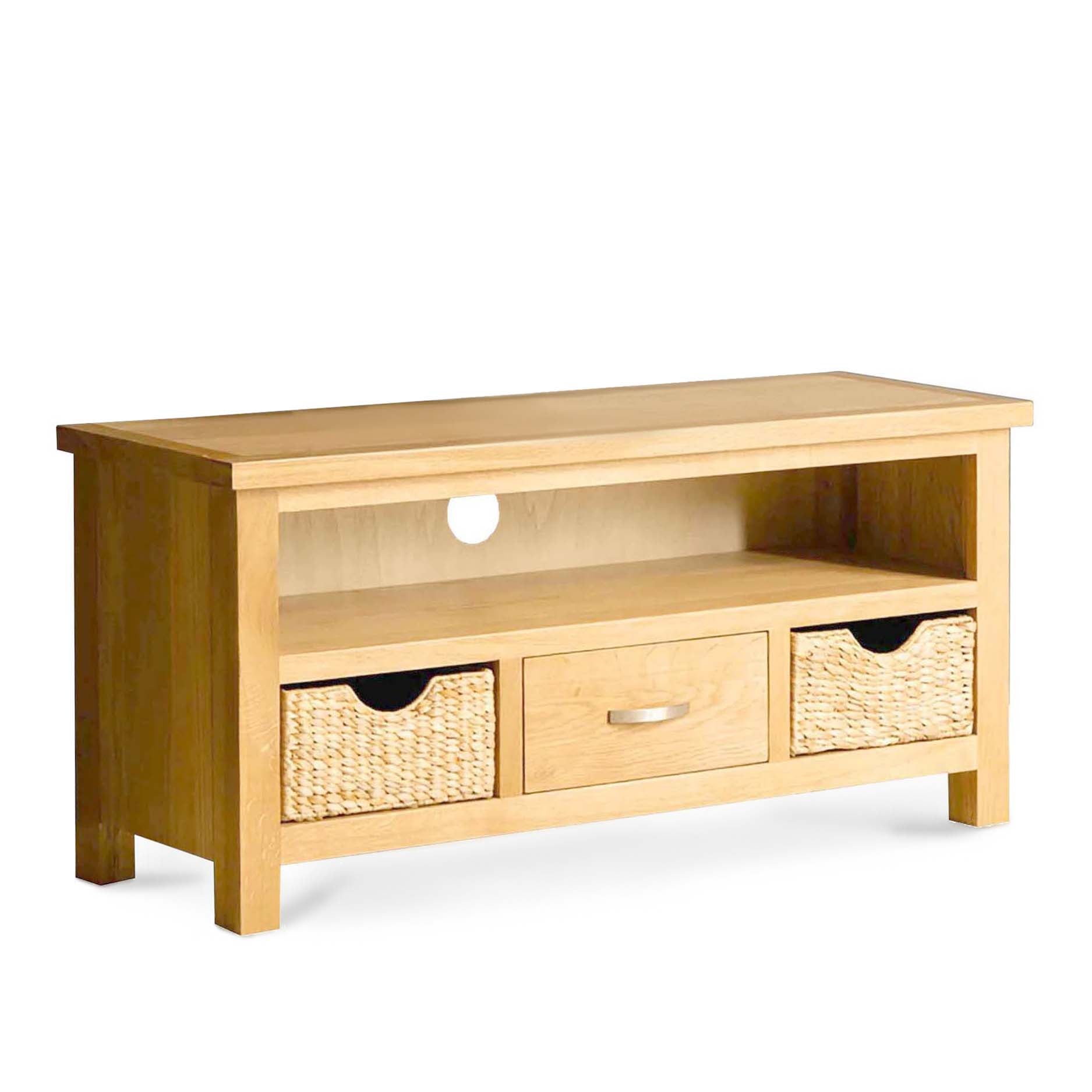 London Oak Tv Stand With Baskets For Screens Up To 56 Roseland