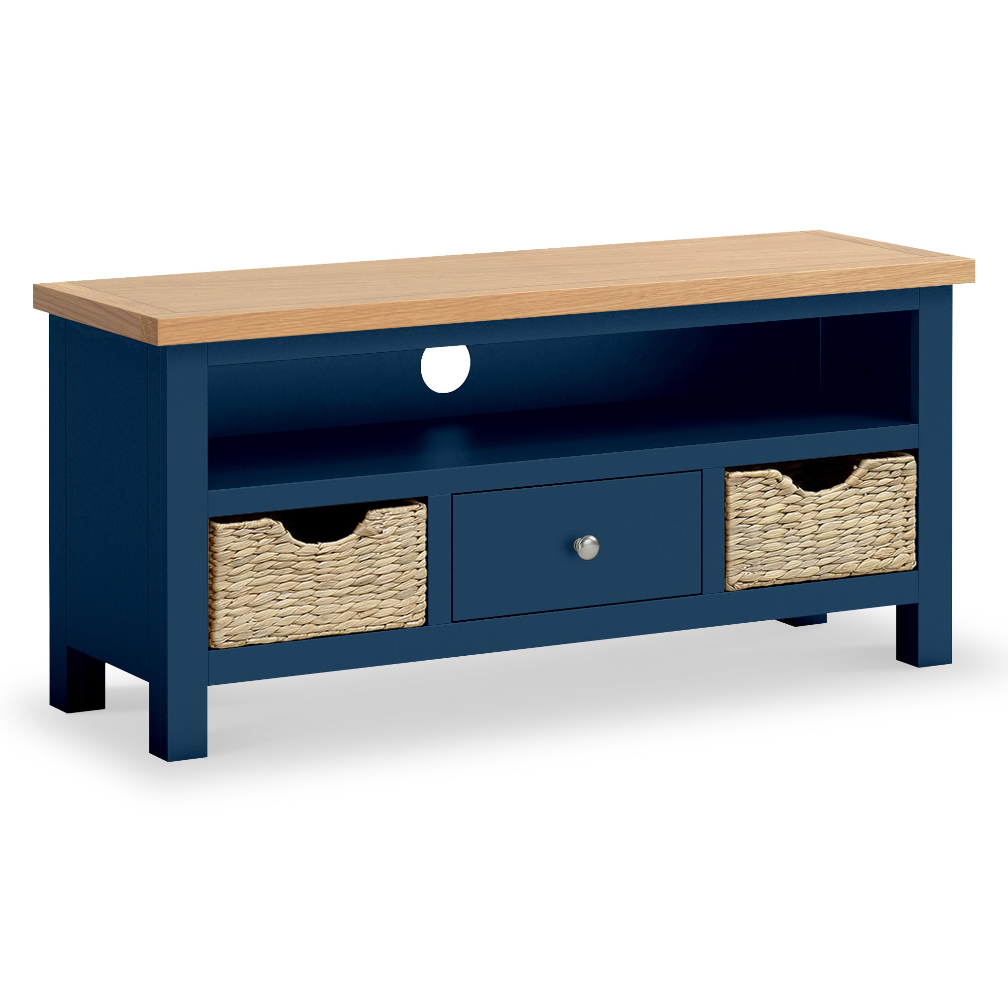 Farrow 110cm Tv Stand With Baskets Grey Navy Or Charcoal Roseland