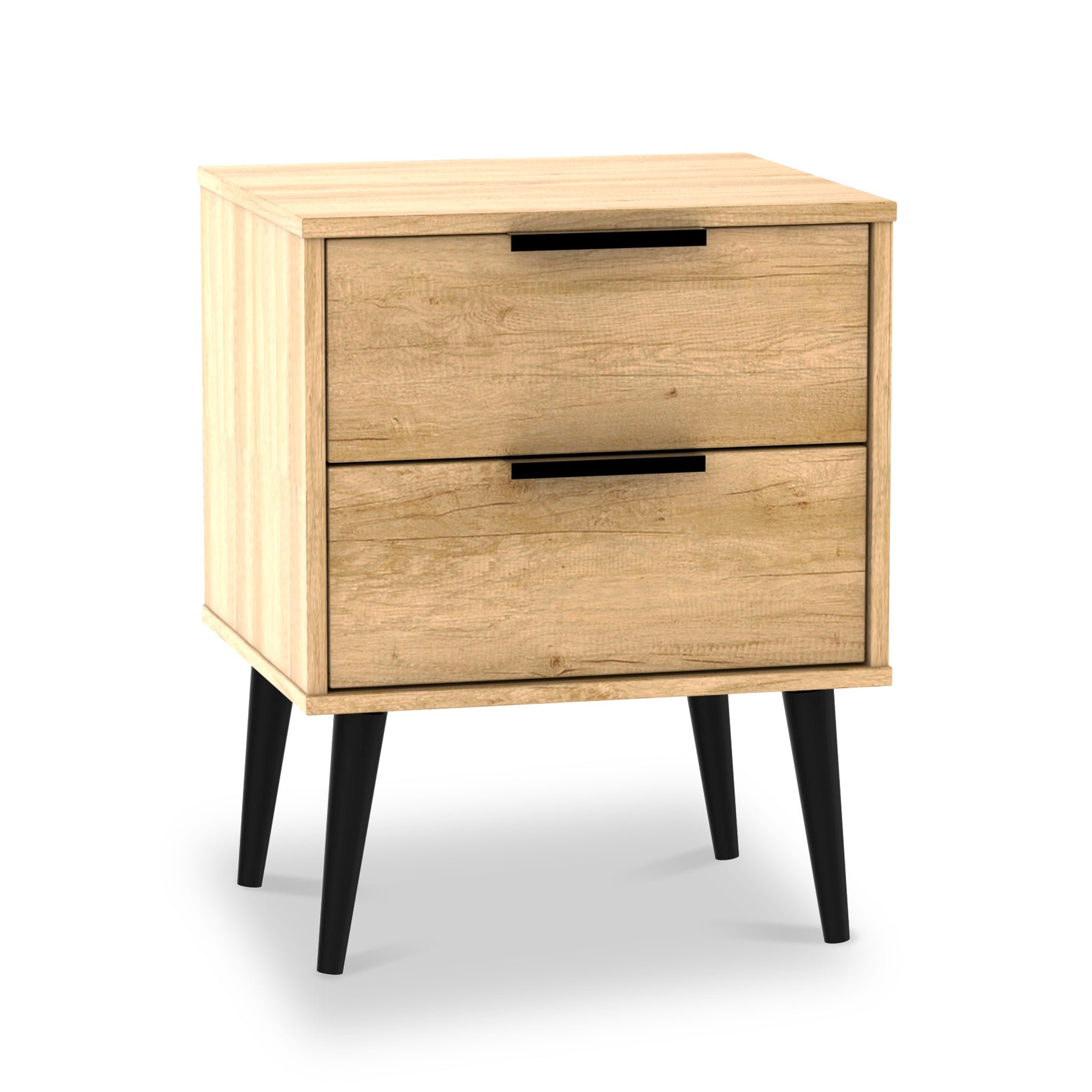 Asher Light Oak 2 Drawer Wooden Bedside Table Roseland