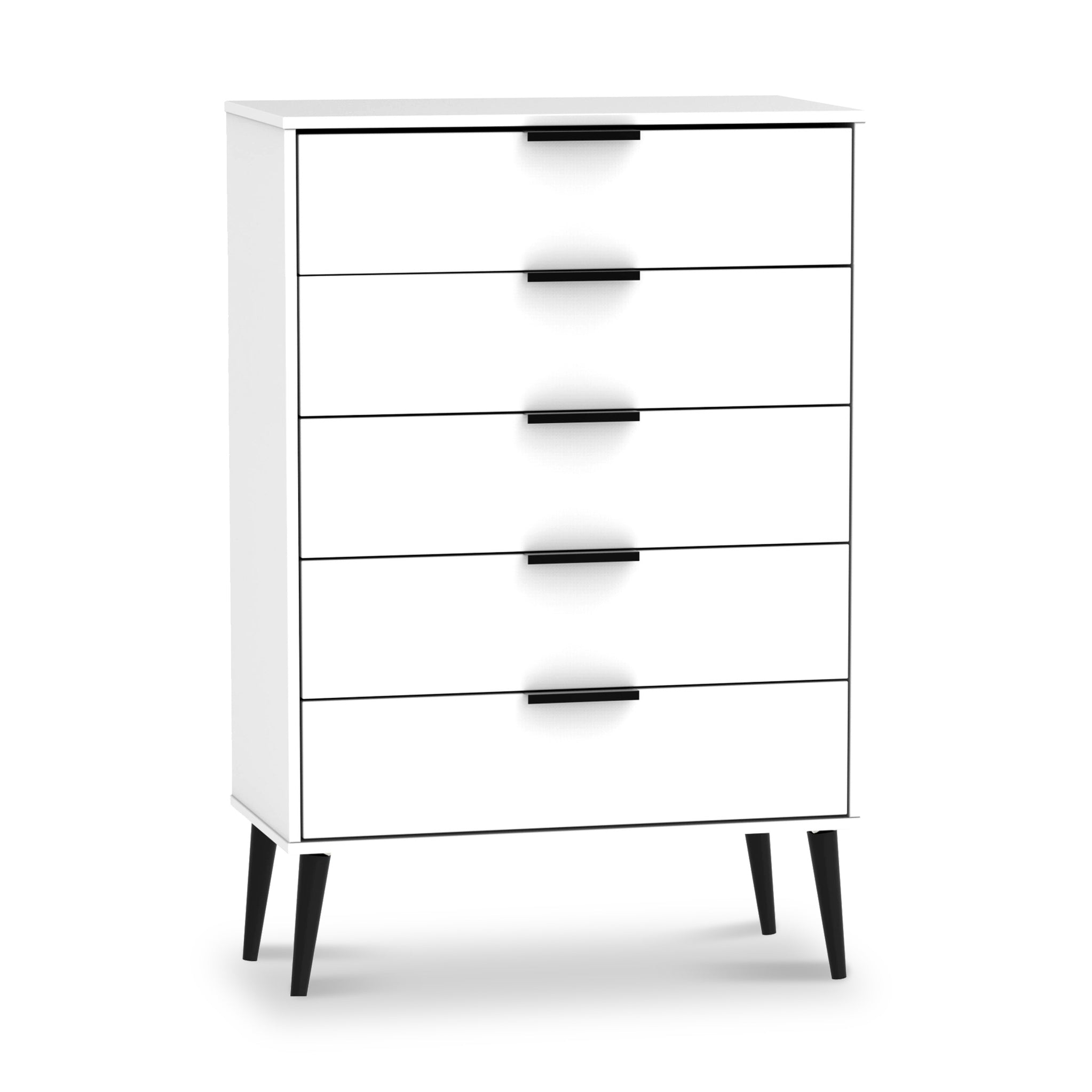 Asher White Wooden 5 Drawer Chest With Black Legs Roseland