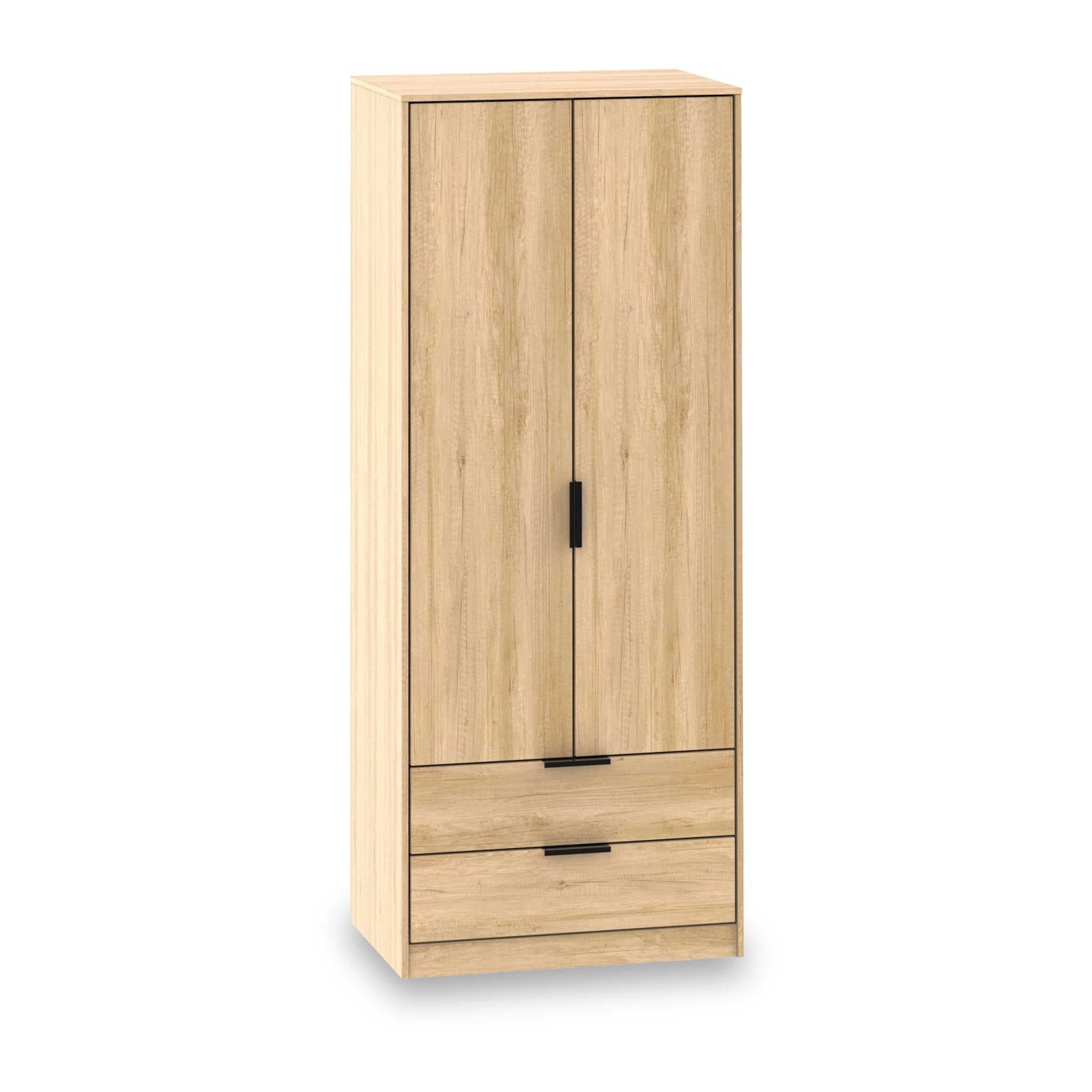 Asher Light Oak Wooden 2 Door Double Wardrobe With Drawers Roseland