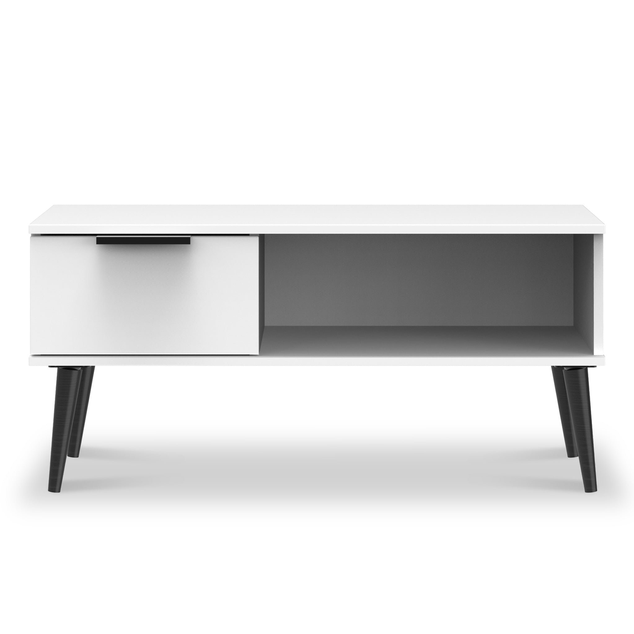 Asher White 1 Drawer Coffee Table With Black Legs Roseland