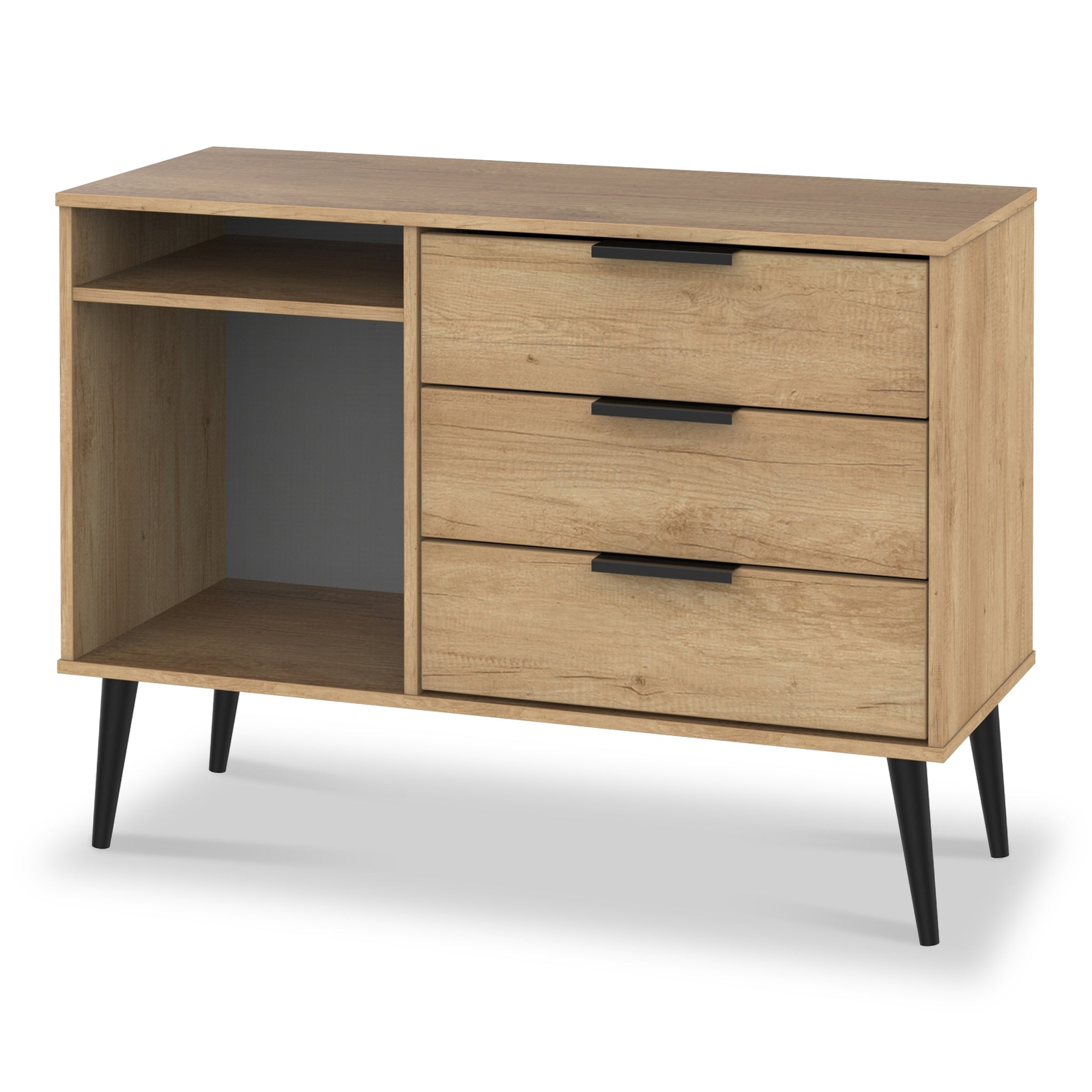 Asher Light Oak 3 Drawer Wooden Tv Unit With Black Legs Roseland