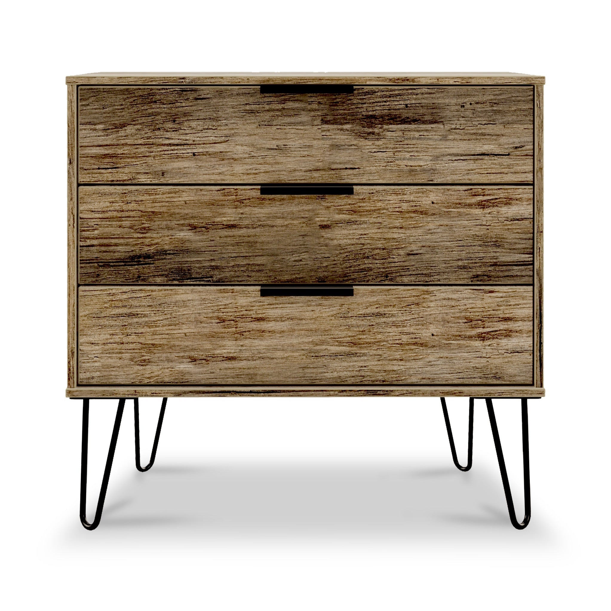 Moreno Rustic Oak 3 Drawer Chest With Black Hairpin Legs Roseland