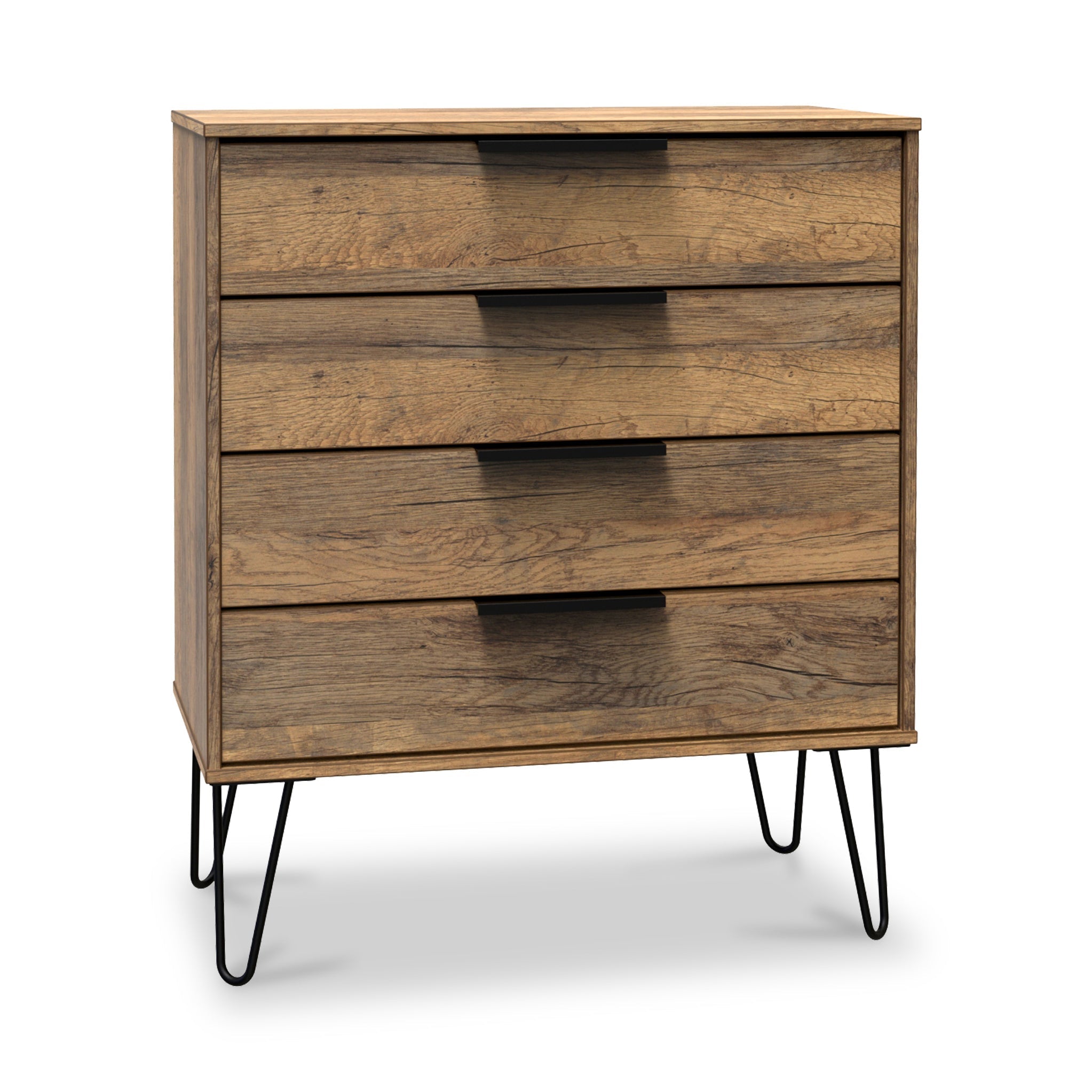 Moreno Rustic Oak 4 Drawer Chest With Black Hairpin Legs Roseland