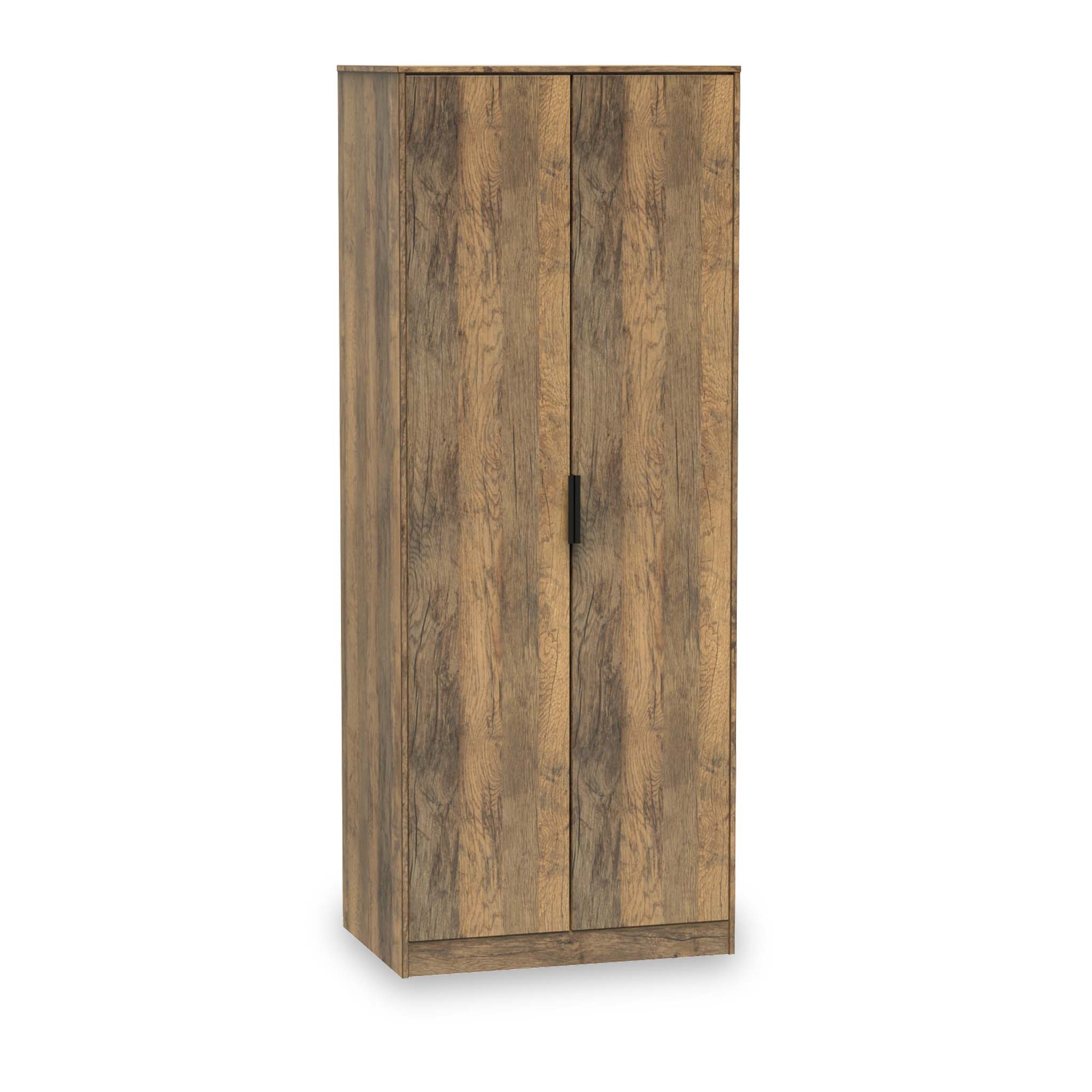 Moreno Rustic Oak Wooden 2 Door Double Wardrobe With Shelf Roseland