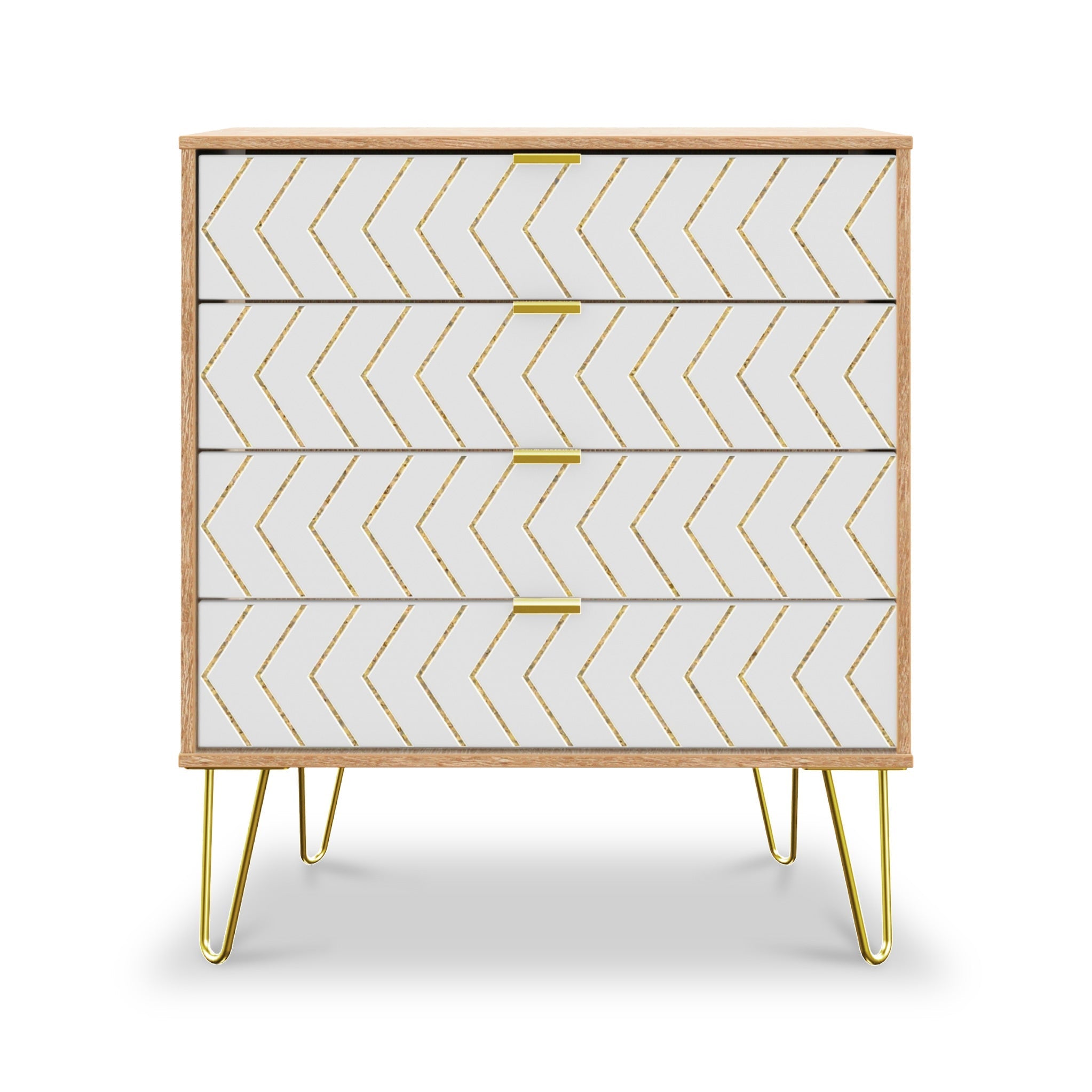 Mila White With Gold Hairpin Legs 4 Drawer Chest Roseland