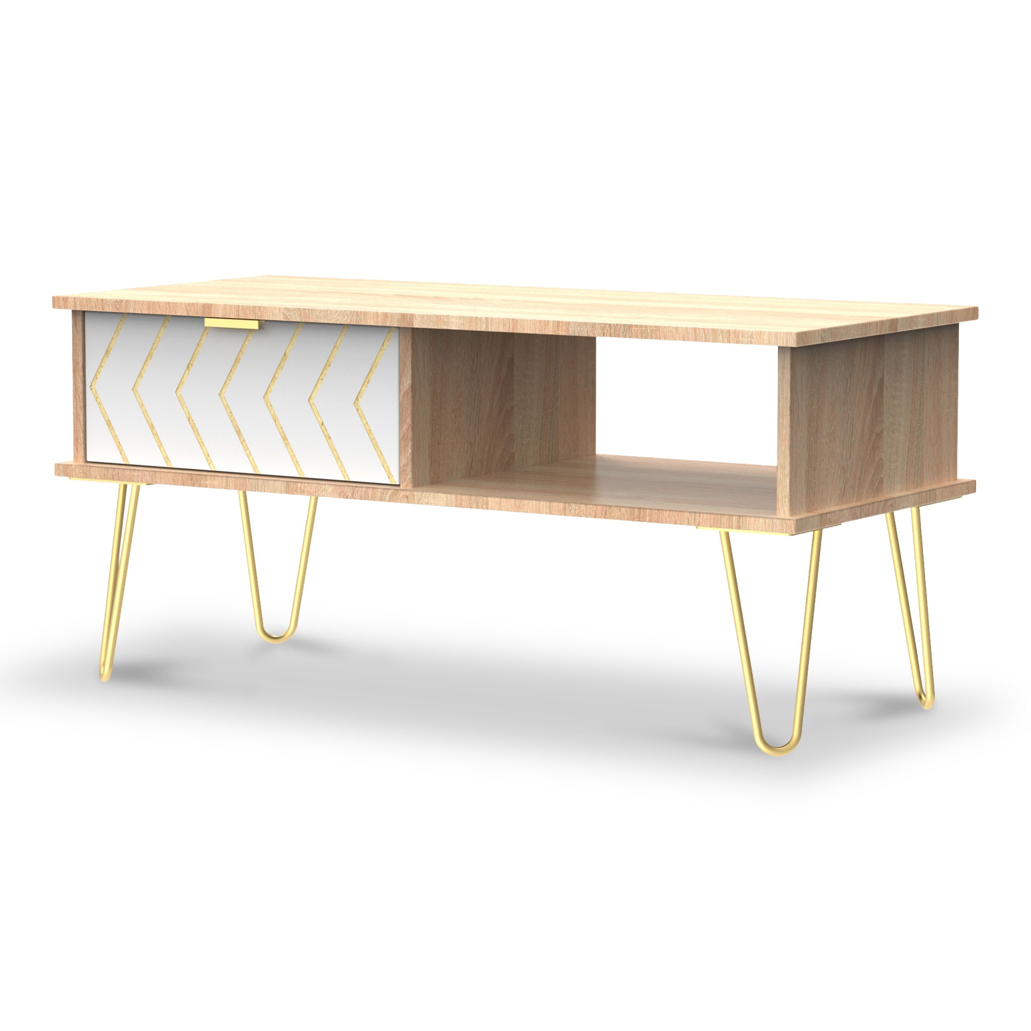 Mila White With Gold Hairpin Legs 1 Drawer Coffee Table Roseland