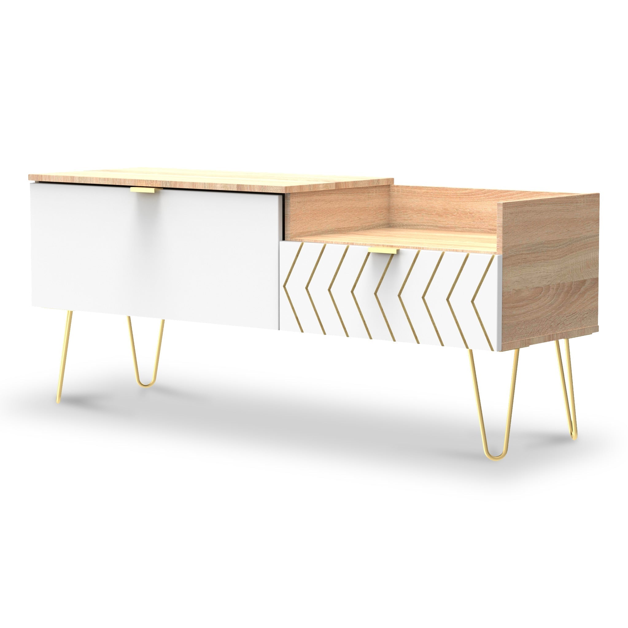 Mila White With Gold Hairpin Legs Tv Console Unit Roseland