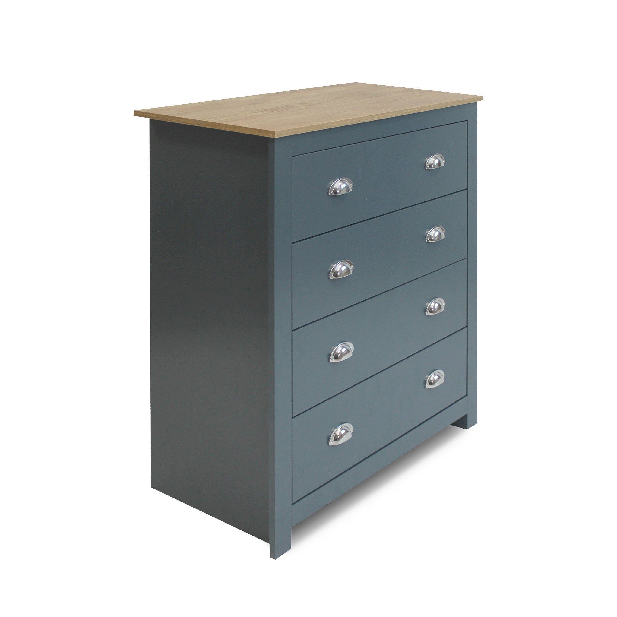 Bradley Blue 4 Drawer Chest With Oak Effect Top For Bedroom Roseland