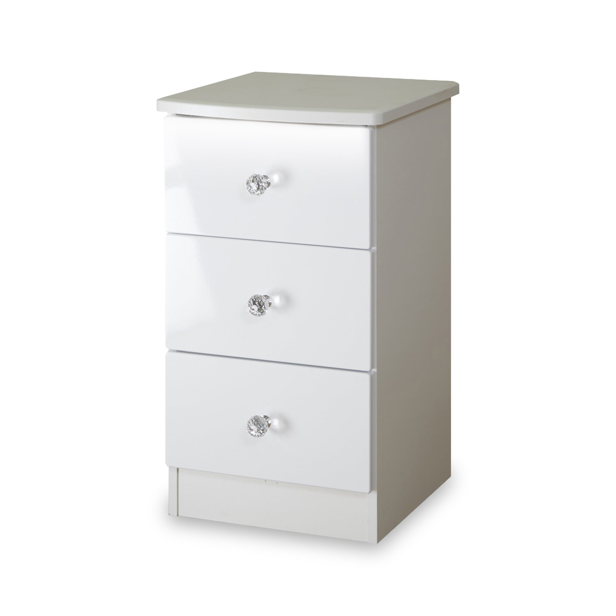 Aria White Gloss Led Lighting 3 Drawer Bedside Cabinet Roseland