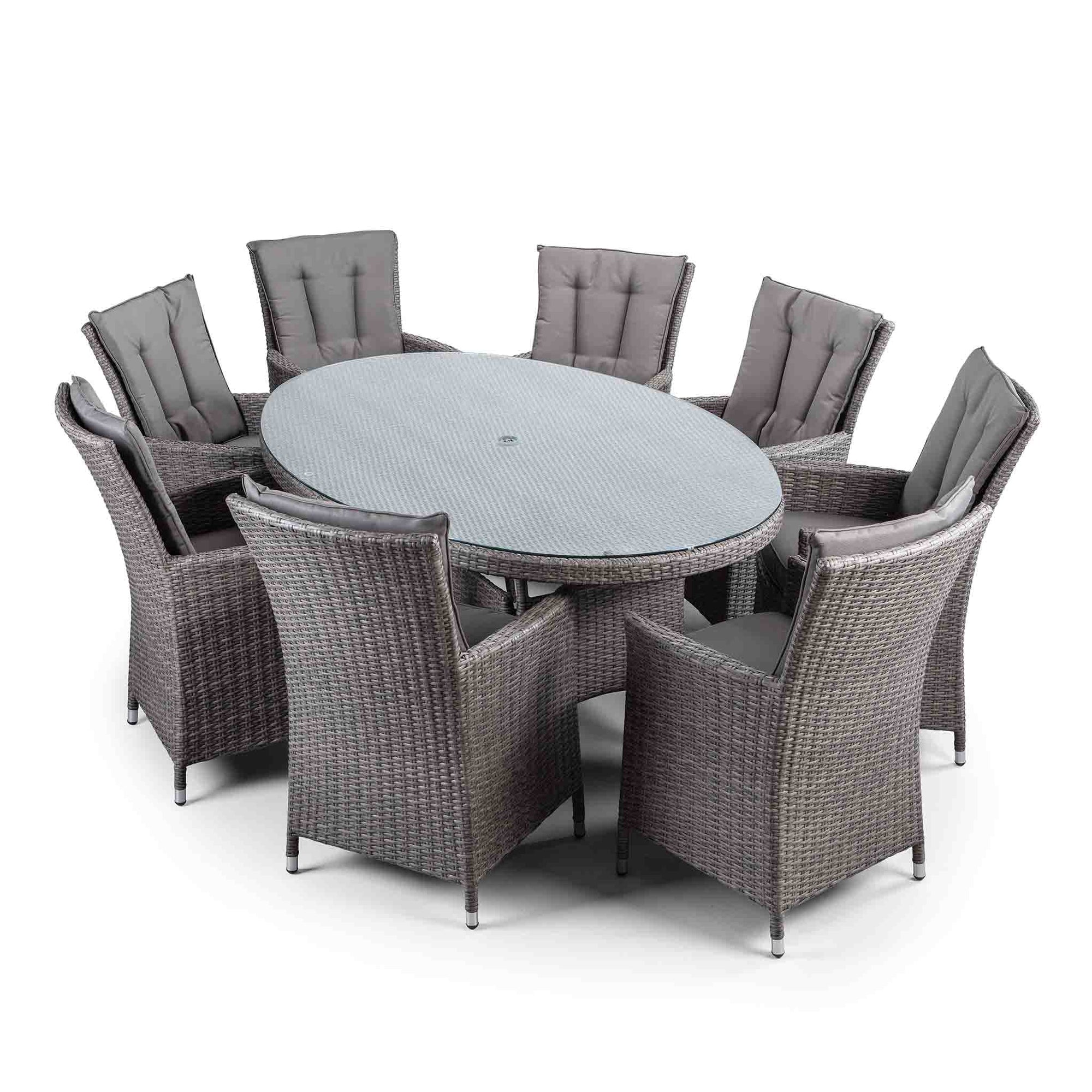 Cadiz Round Grey Rattan Dining Table And Chairs With Glass Top 8 Seater Al Fresco Outdoor Patio Garden Furniture Set Roseland Furniture