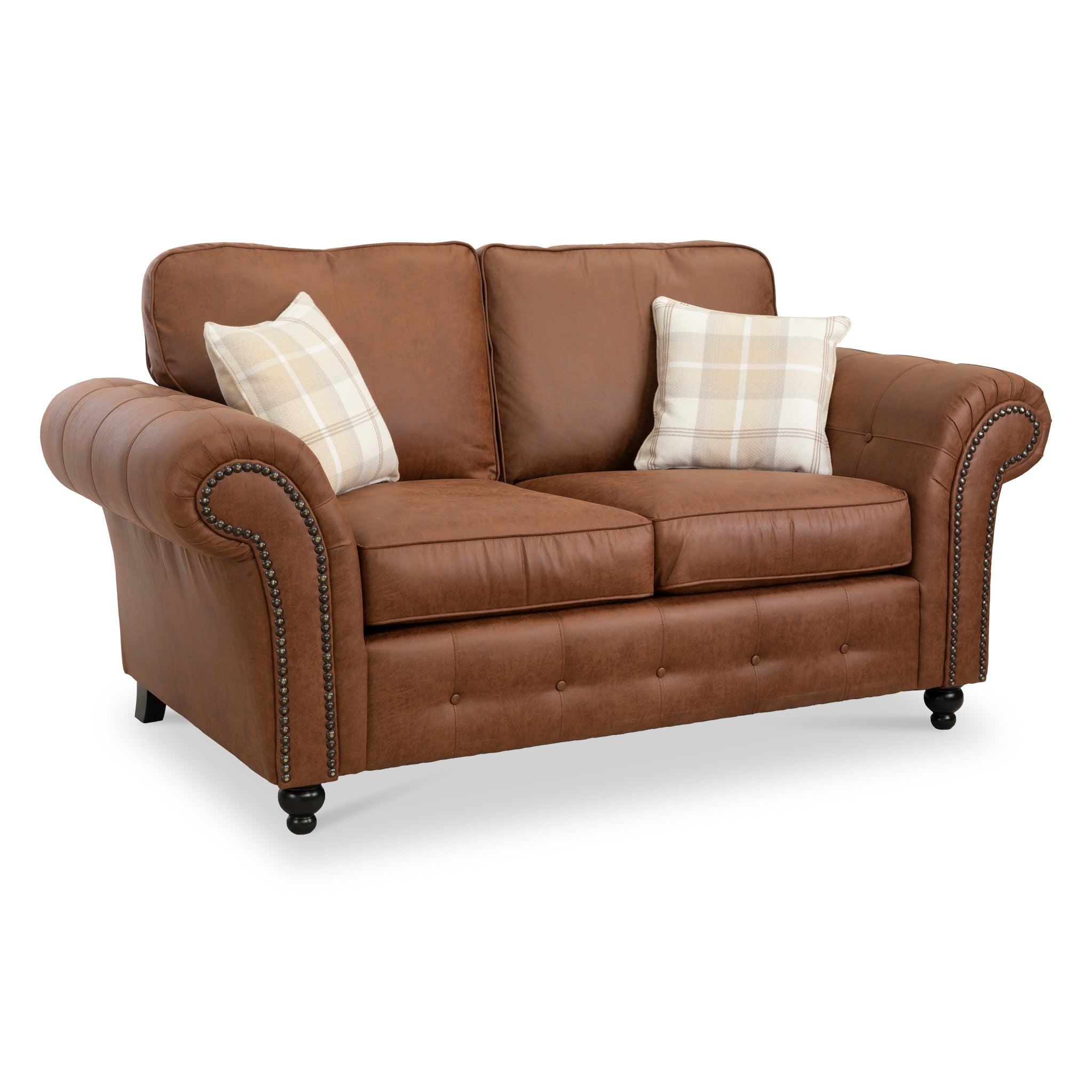 Edward Faux Leather 2 Seater Sofa Brown Cream Black Roseland