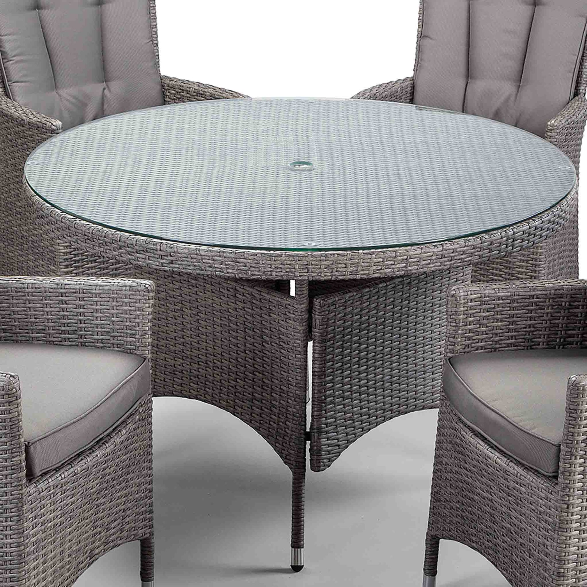 Palma 120cm Round Grey Rattan Dining Table and Chairs with Glass Top, 4