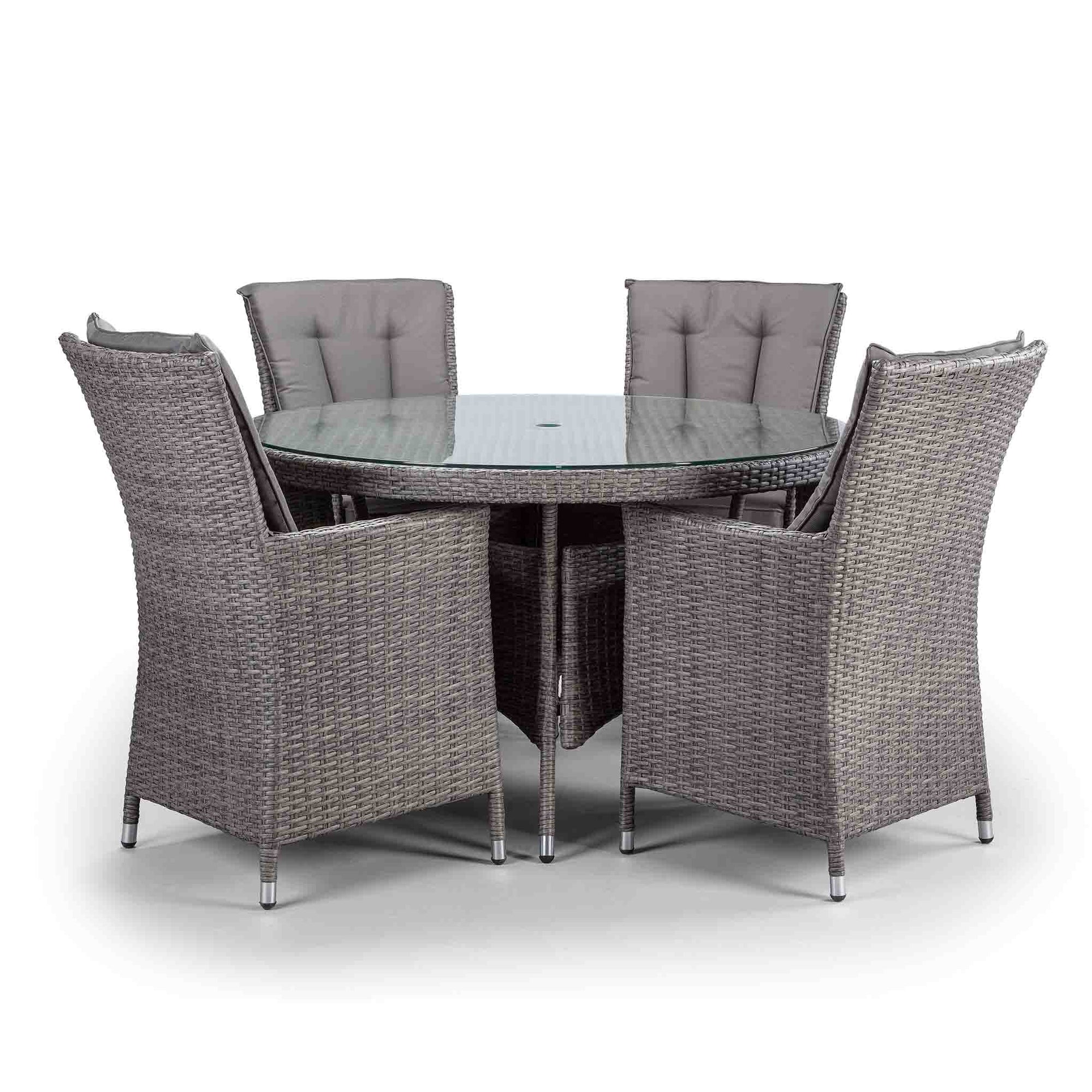 Palma 120cm Round Grey Rattan Dining Table And Chairs With Glass Top