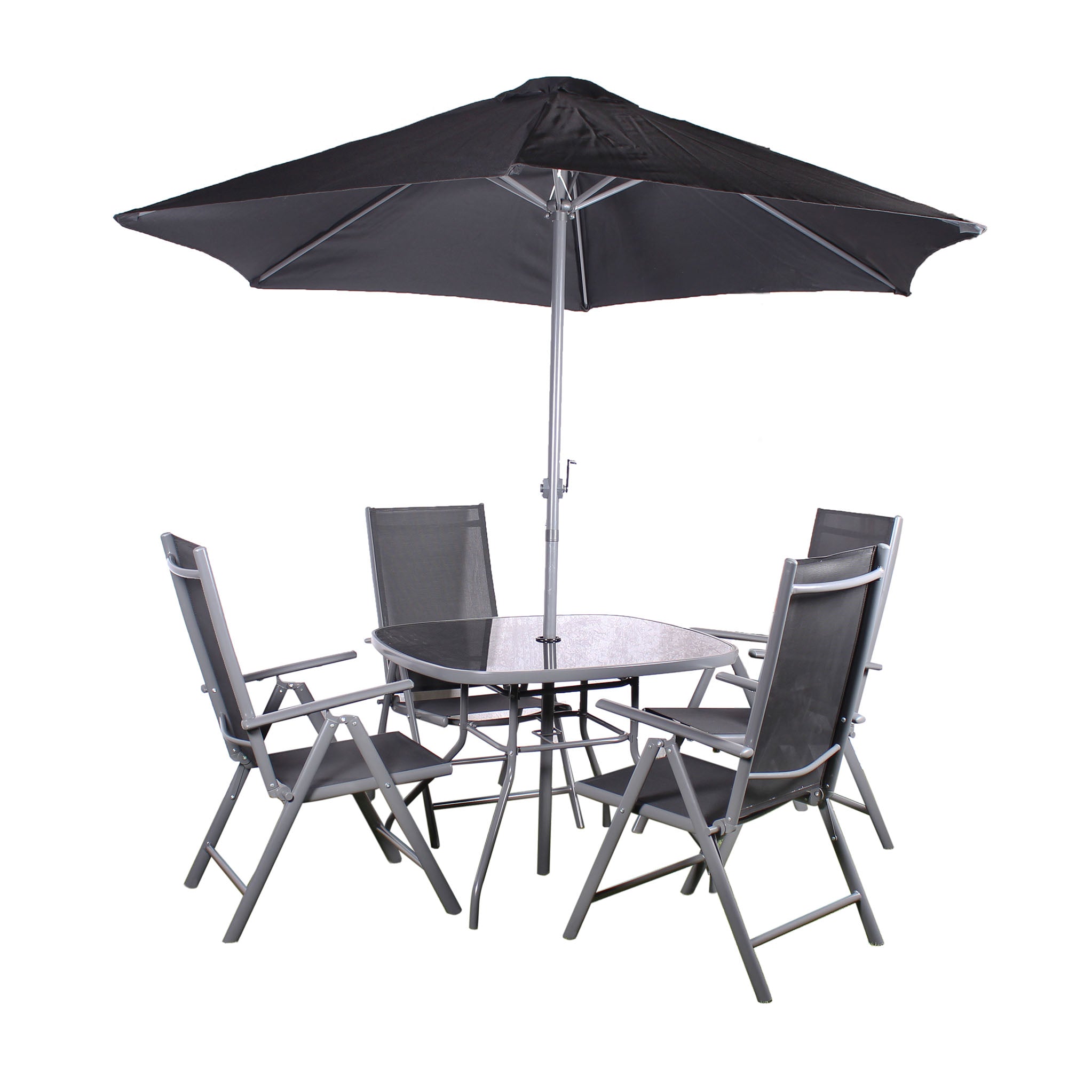 Rio Black Outdoor Living Reclining 4 Seat Garden Dining Set With Parasol