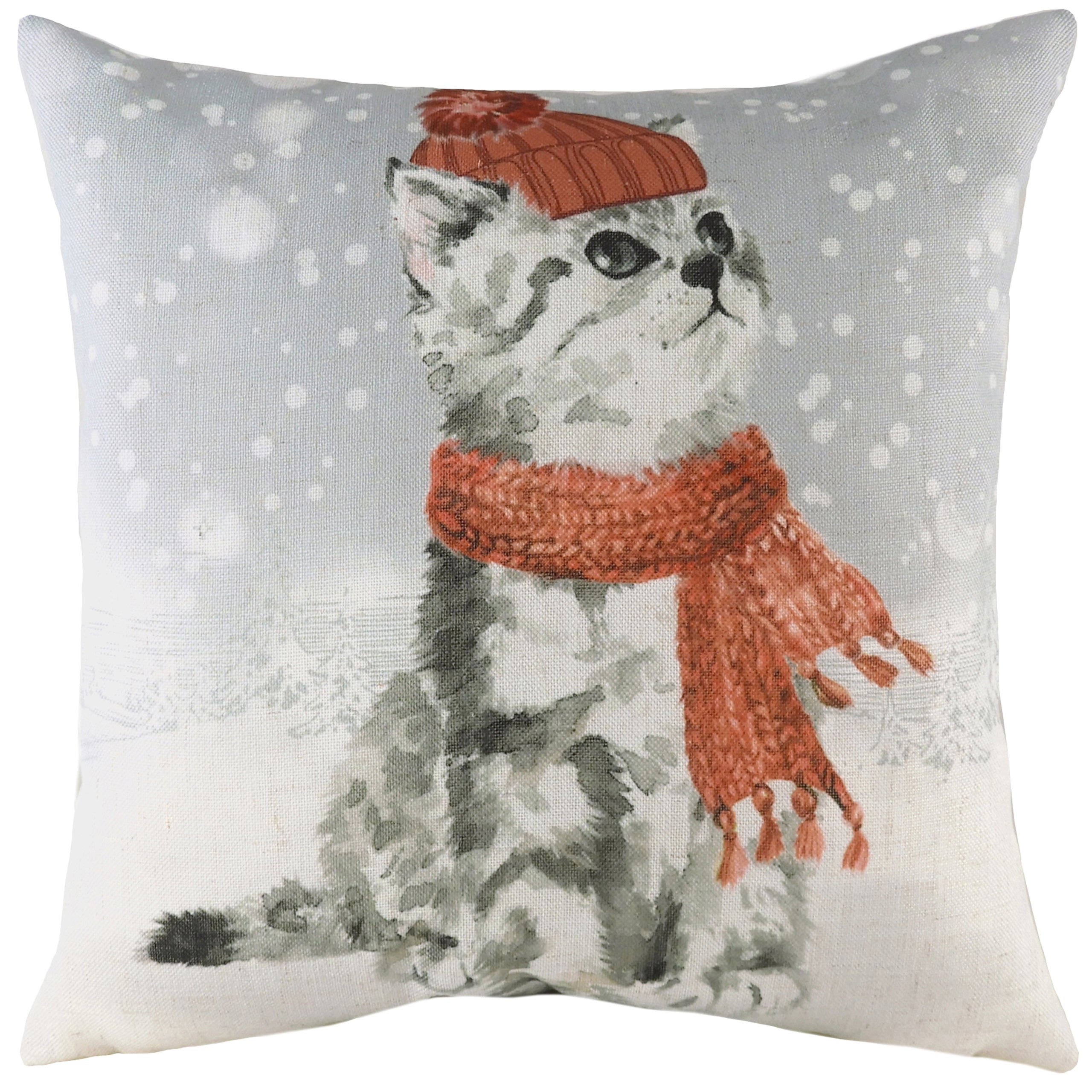 Cat In Snow Festive Animal Print Cushion Sofa Pillow Roseland