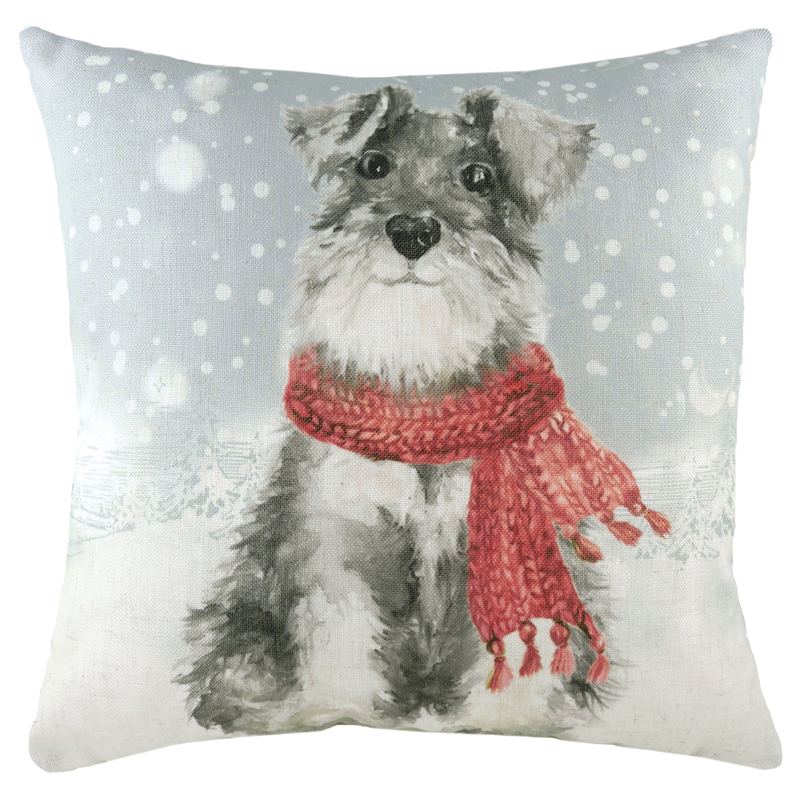 Dog In Snow Festive Animal Print Cushion Sofa Pillow Roseland