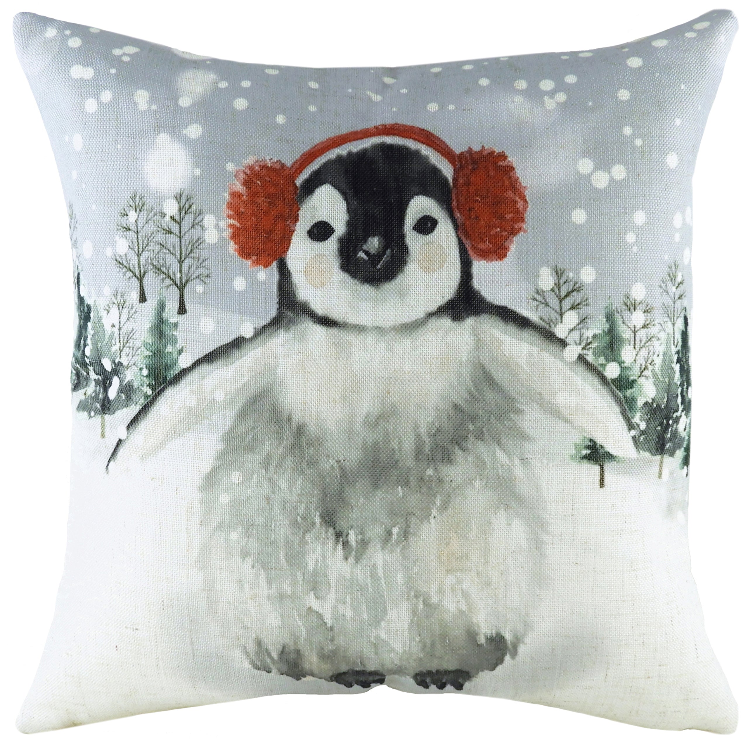 Festive Snowy Penguin Animal Print Cushion Sofa Pillow Roseland