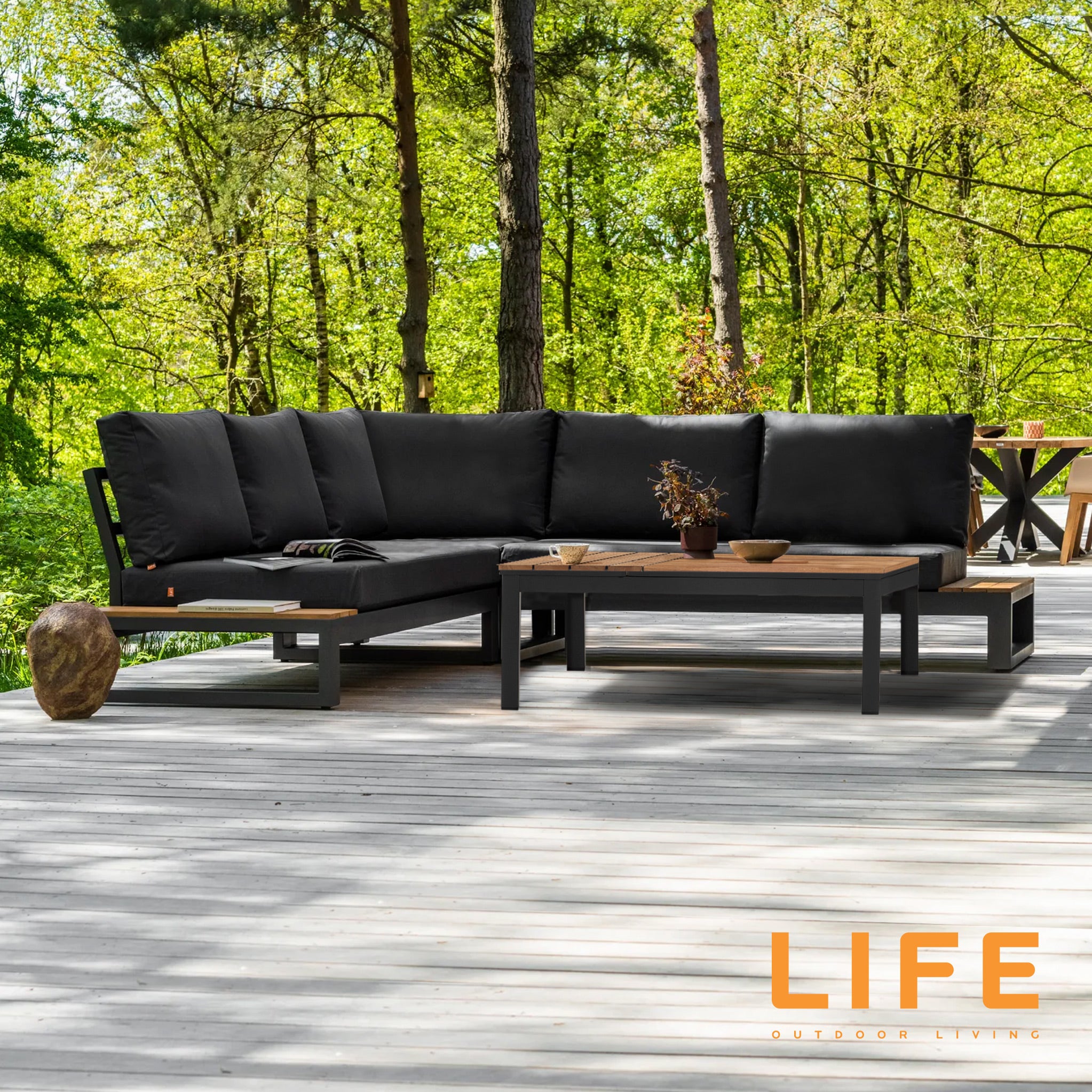 Life Soho Corner Garden Sofa Set With Teak Coffee Table Side Tables