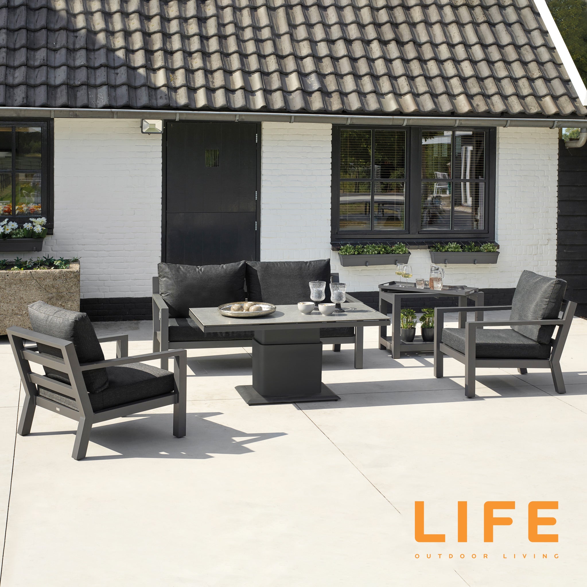 Life Timber Garden Lounge Sofa Set With Ceramic Adjustable Table