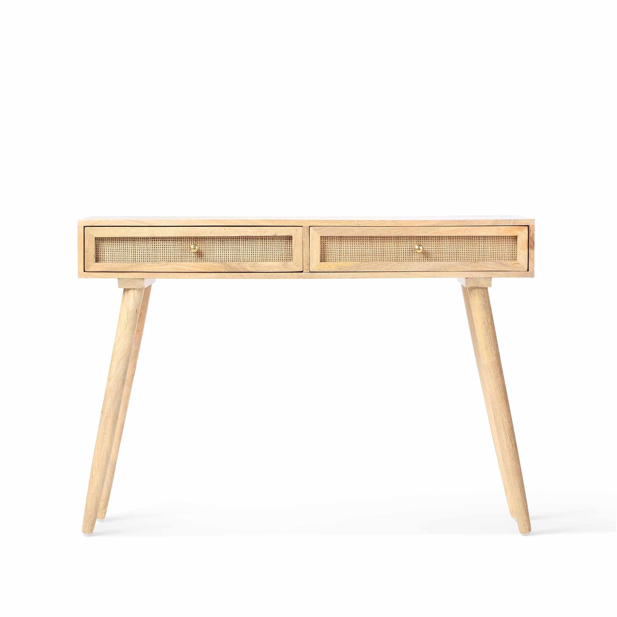 Venti Mango Wood And Cane Console Table With Drawers Roseland