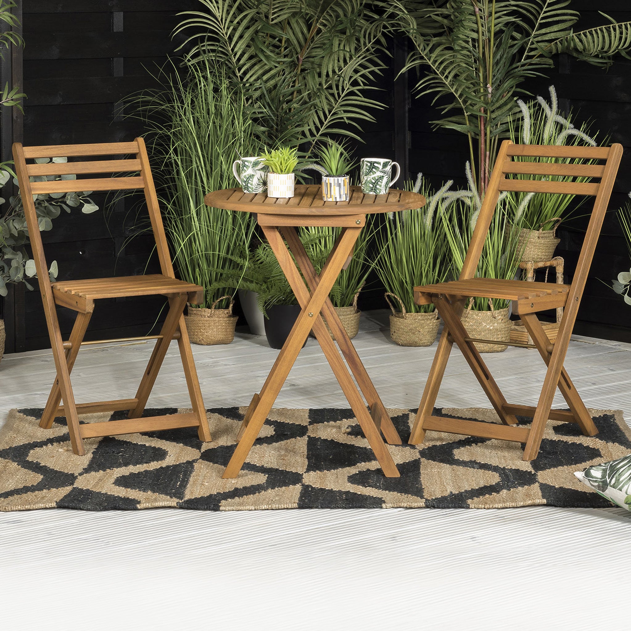 Wave Acacia Wooden Folding 2 Seat Garden Bistro Set Roseland