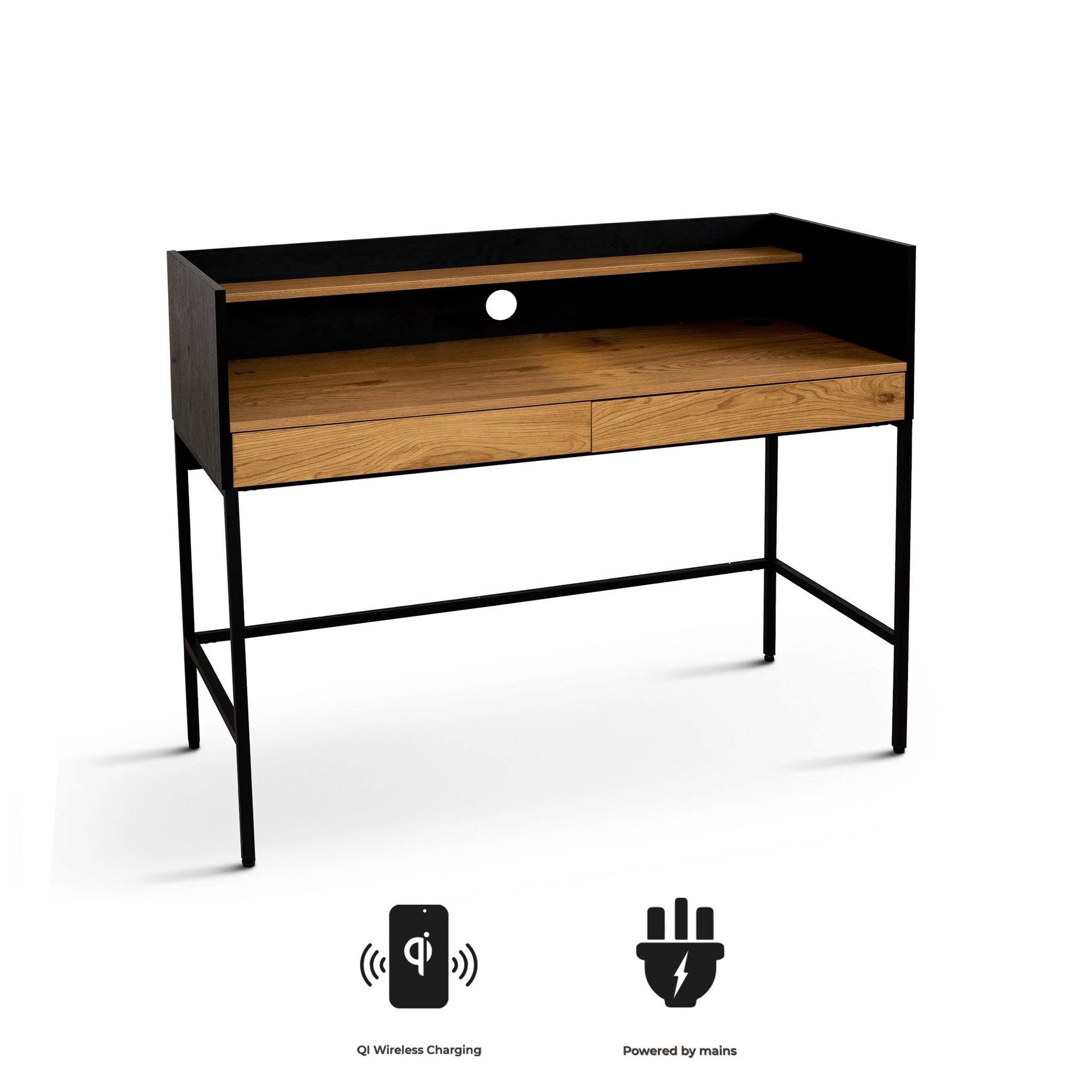 Koble Otto Smart Desk Oak And Black With Wireless Charging Roseland