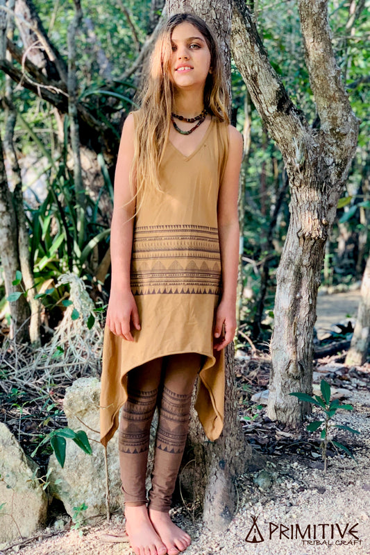 Girls Tribal Outfit ⋙⋘ Pixie Pointy Dress + Tribal Leggings ⋙ Organic –  Primitive Tribal Craft