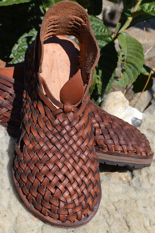 Buy Handmade Tribal Hmong Orange and Brown Leather Barefoot