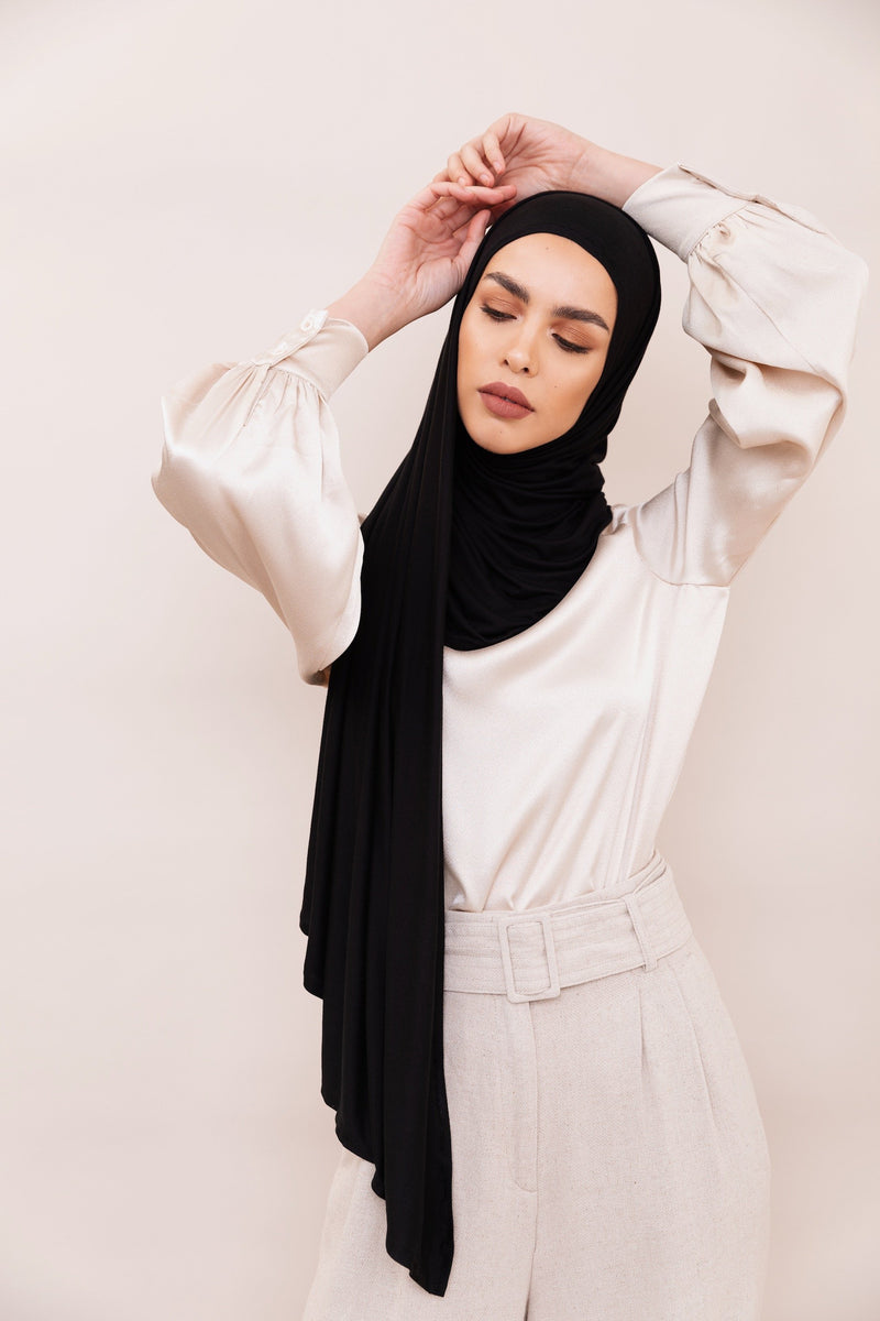 Black Instant Hijab | VOILE CHIC | Pre-sewn Instant Jersey Hijab ...