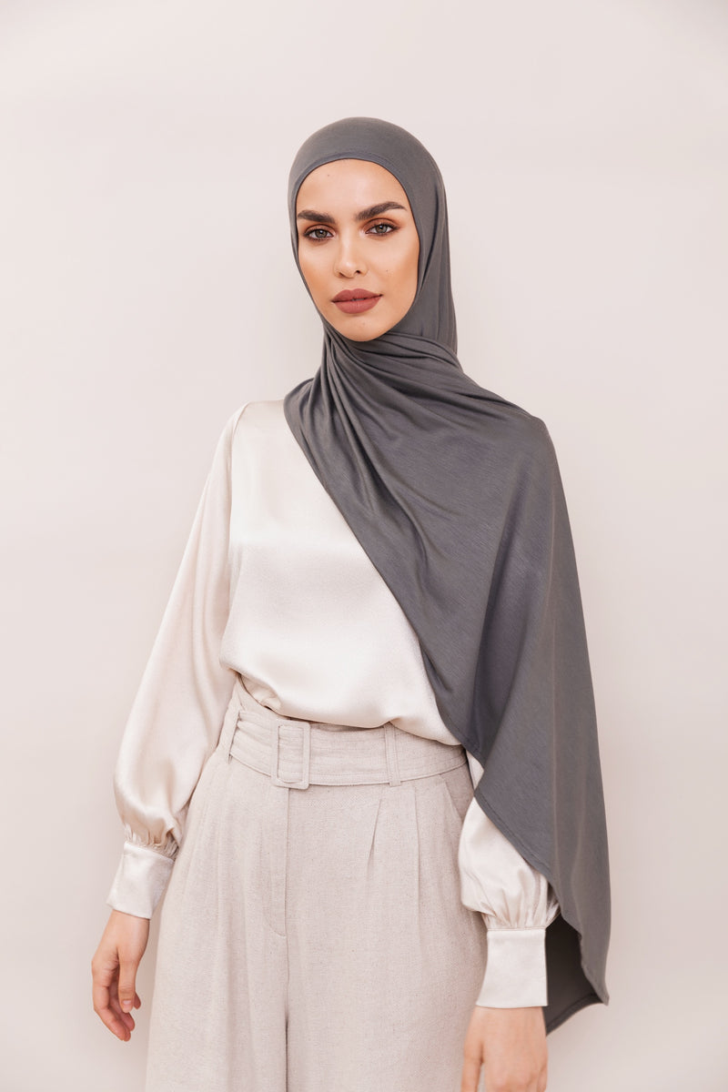 Charcoal Gray Instant Hijab | VOILE CHIC | Pre-sewn Instant Jersey ...