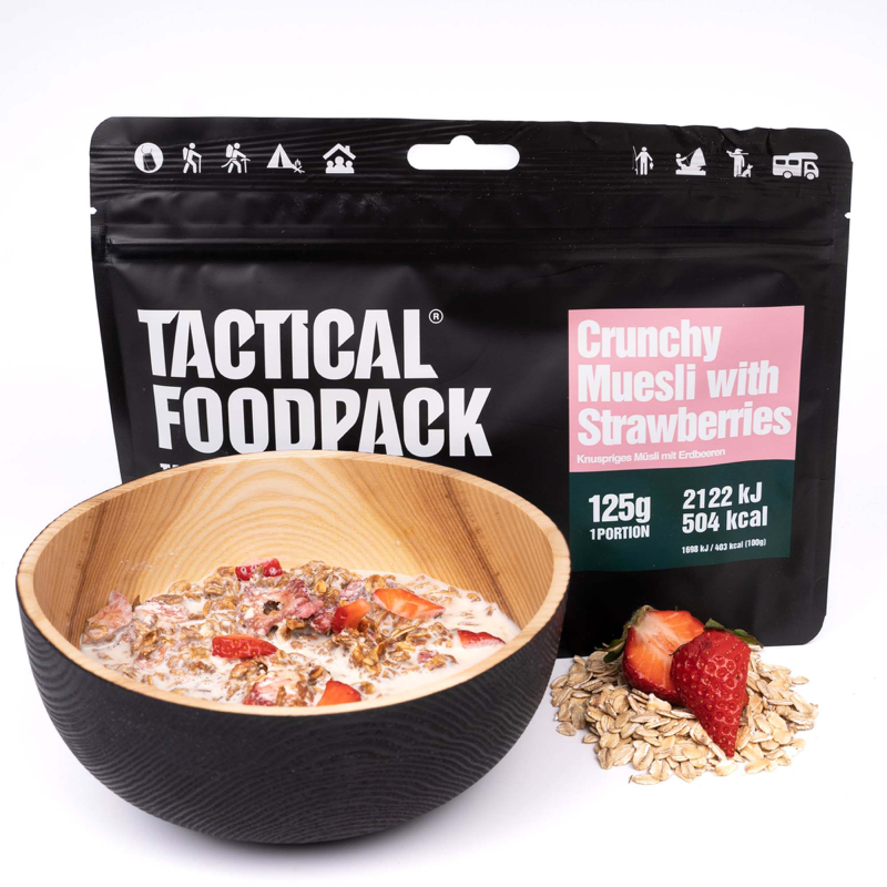 Se Sprød müsli med jordbær - frysetørret mad - Tactical Foodpack hos Survivalstore.dk