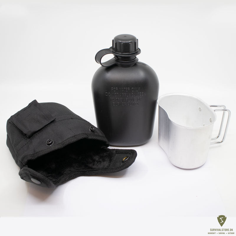 Mil-Tec US Style Drikkedunk og Kop - Canteen Set  -  Sort