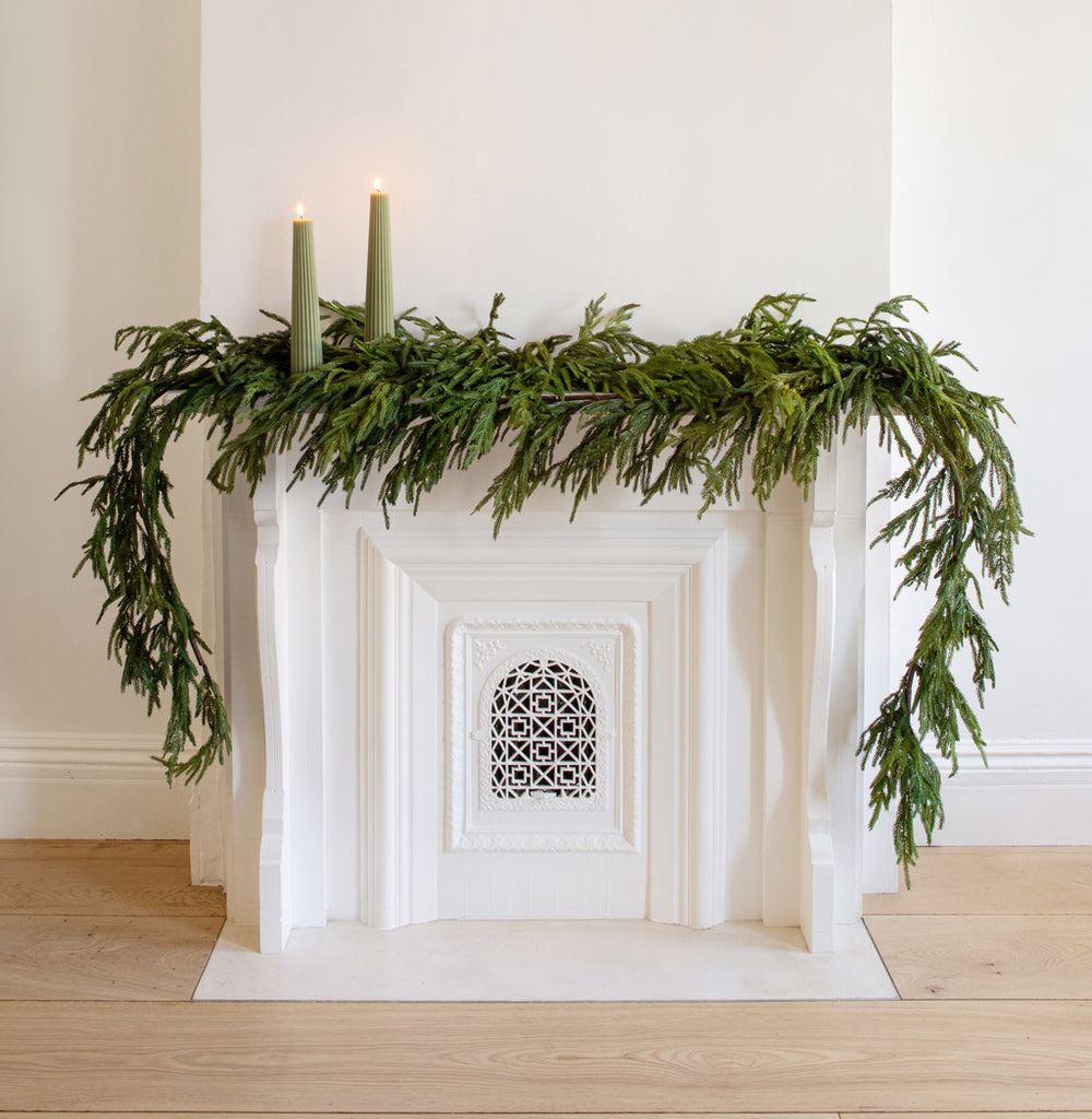 Christmas Mantel Decorating with Afloral Norfolk Garland