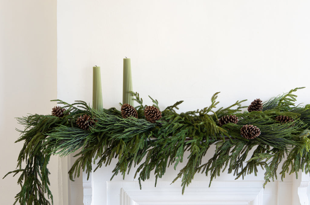 Afloral Norfolk Mantel Garland and Pine Cones