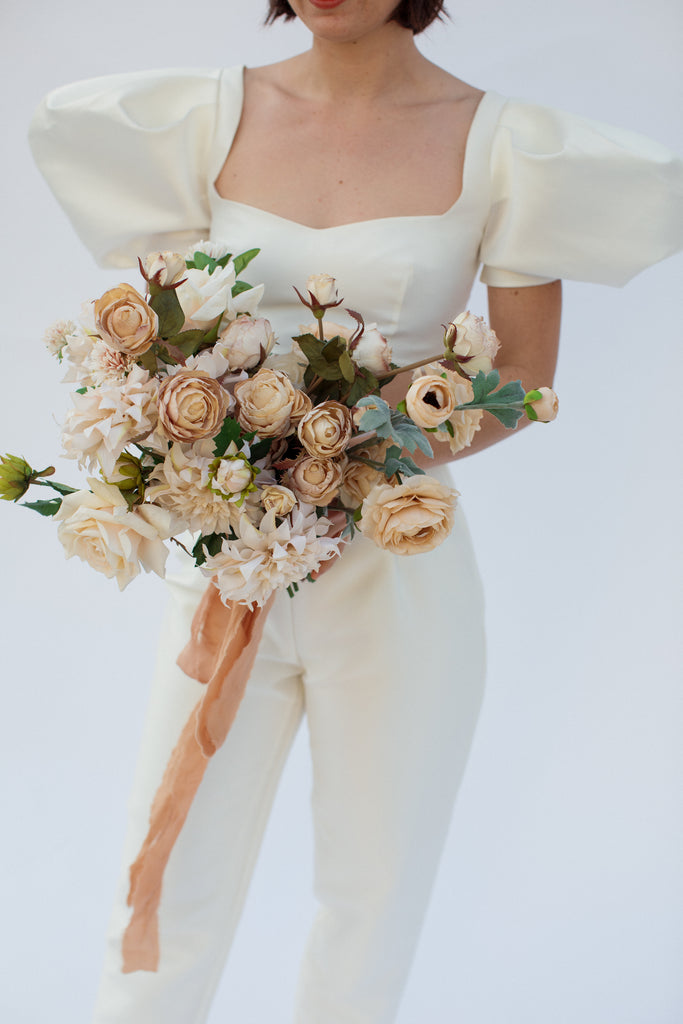 Neutral Winter Wedding Bouquet with Silk Flowers and Artificial