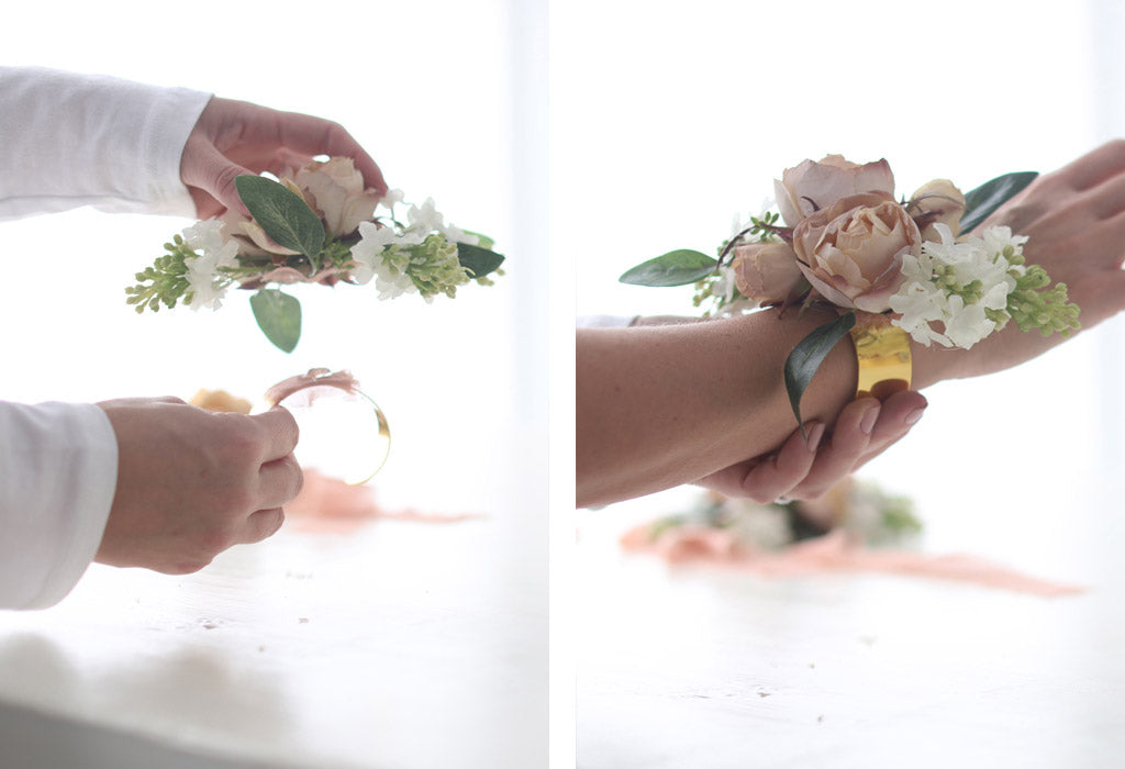 Gold Cuff Corsage with Fake Flowers