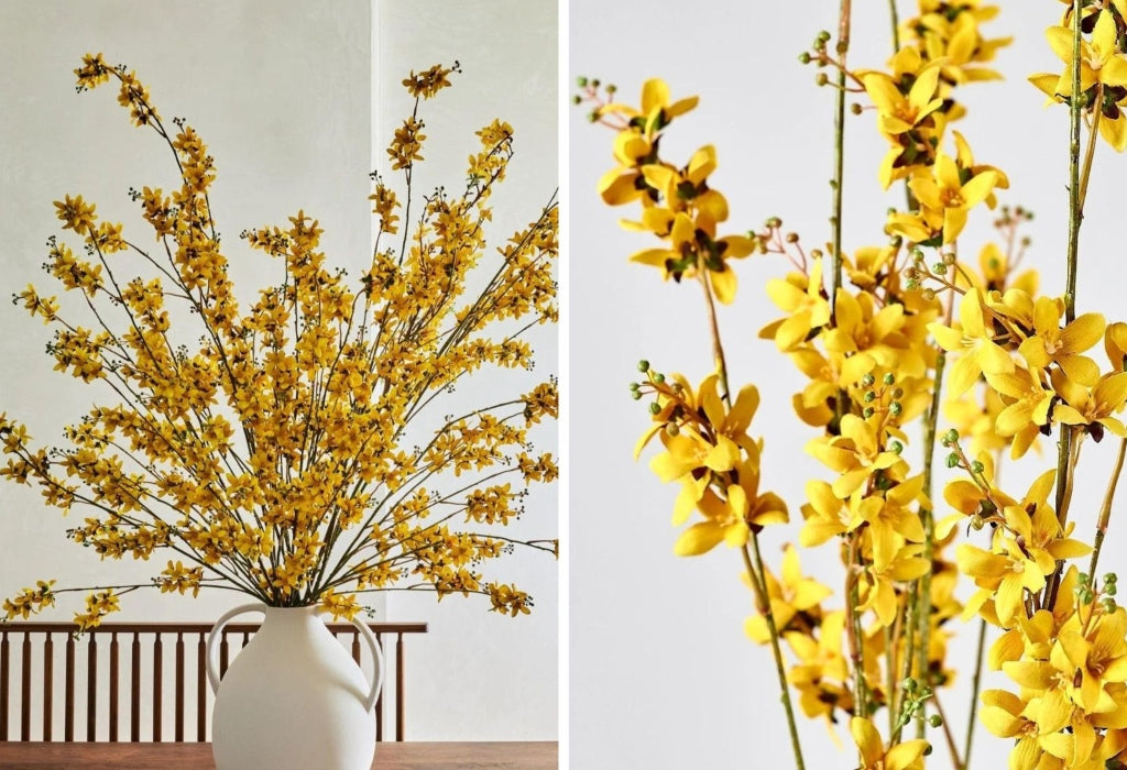 The best fall flowers for home decor, including forsythia stems with flowers. | Afloral