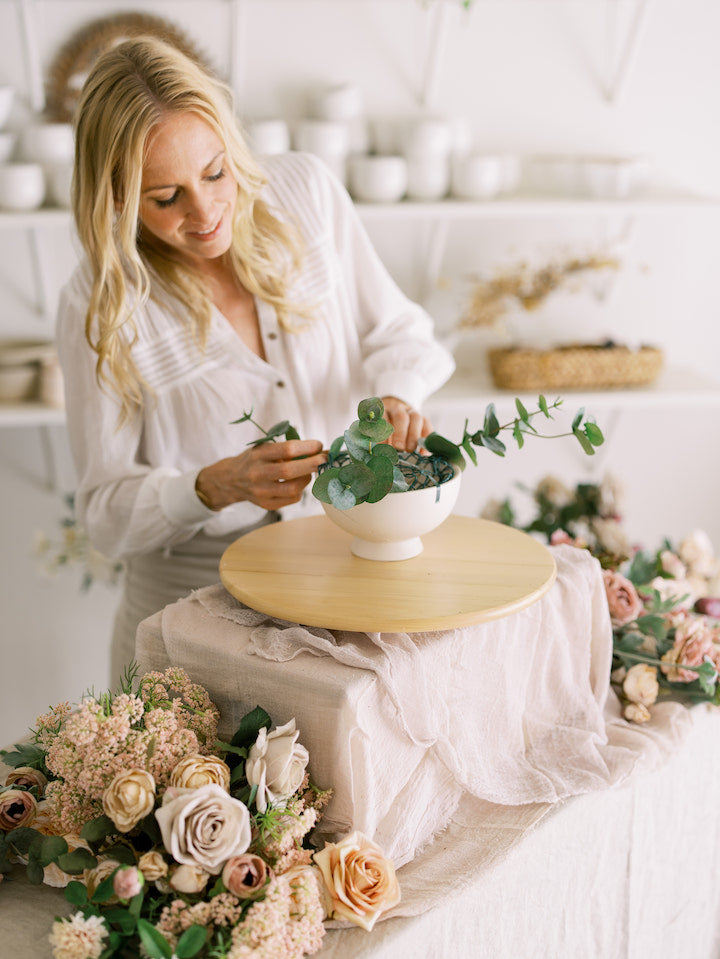 Afloral Adding greenery to compote bowl