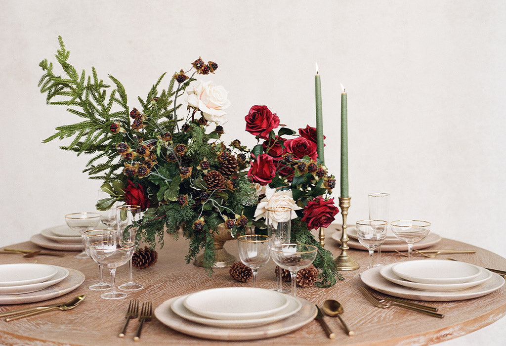 Christmas Floral Centerpiece with Artificial Pine
