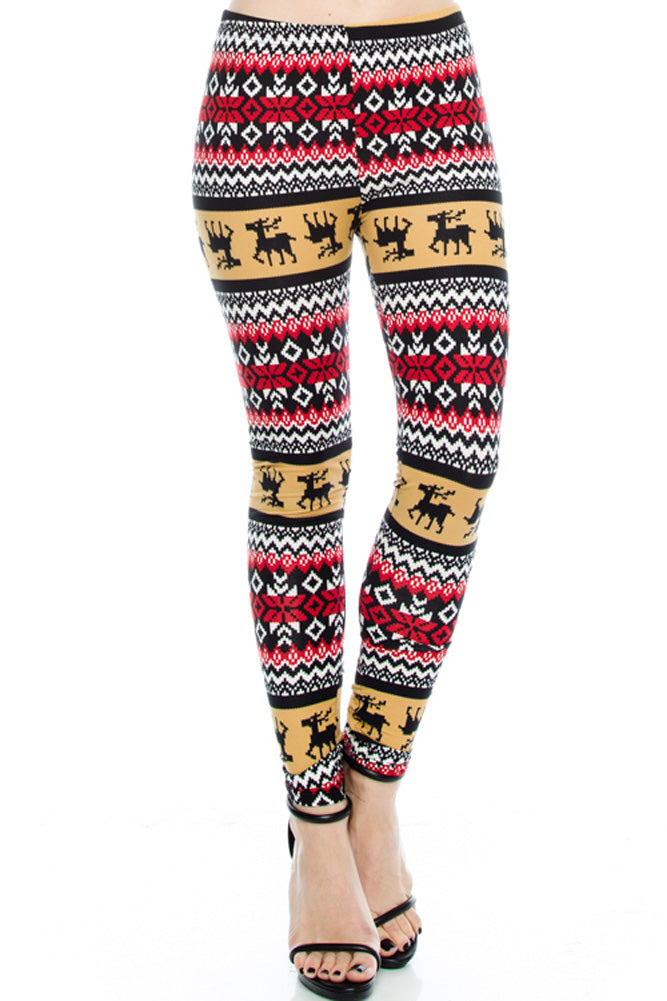 Seasonal Holiday One Size Print Leggings - Mocha Reindeer for PLUS– iZZYZX