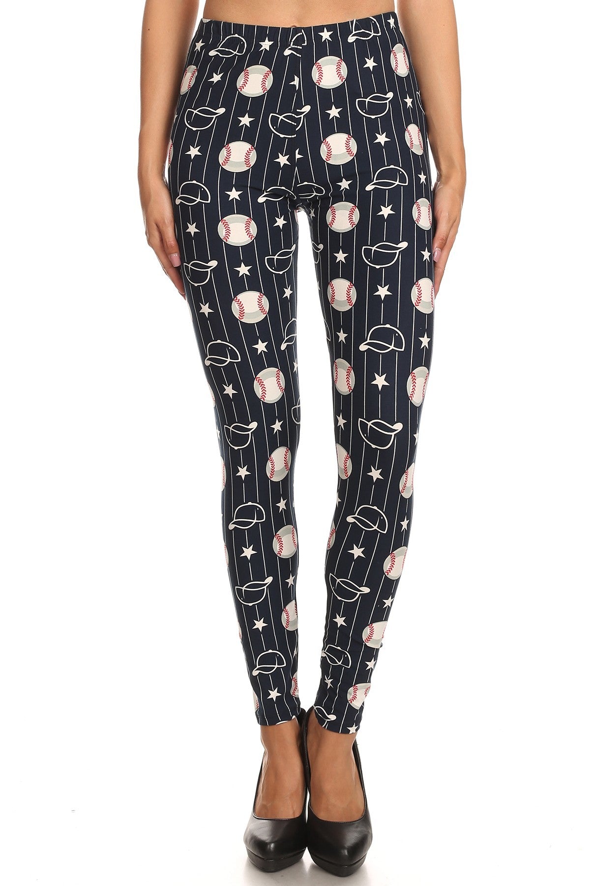 Women's 3X 5X Baseball Ball & Cap Pattern Printed Leggings