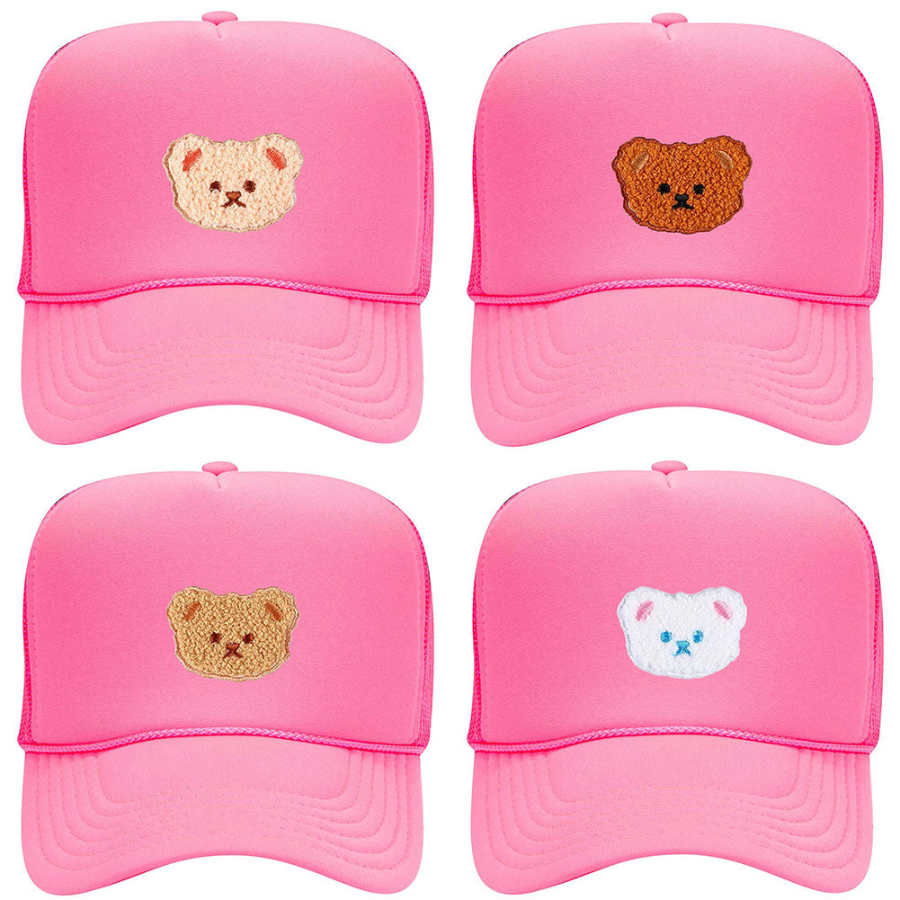 Cartoon Bear Embroidered Patch Neon 5 Panel High Crown Foam Mesh Back Trucker Hat - For Men and Wome